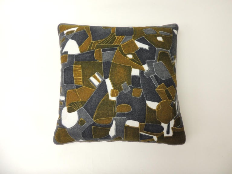 Pair Of Vintage Printed Blue And Grey Square Decorative Pillows