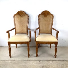 Pair of Vintage Provincial High-Back Cane Armchairs