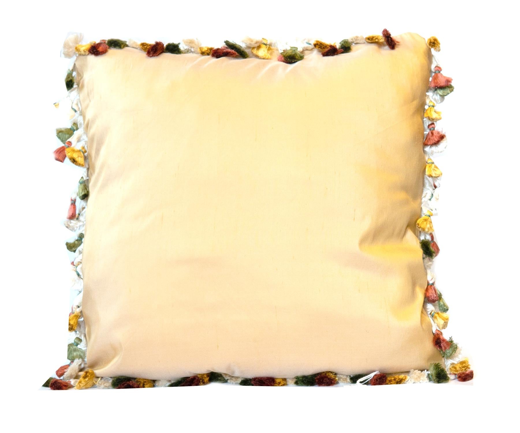 Hand-Woven Vintage Pure Silk Cushion Covers Pair of Handmade Floral Aubusson Pillows Cases For Sale
