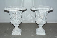 Pair of Vintage Putti Decorated Garden Urns