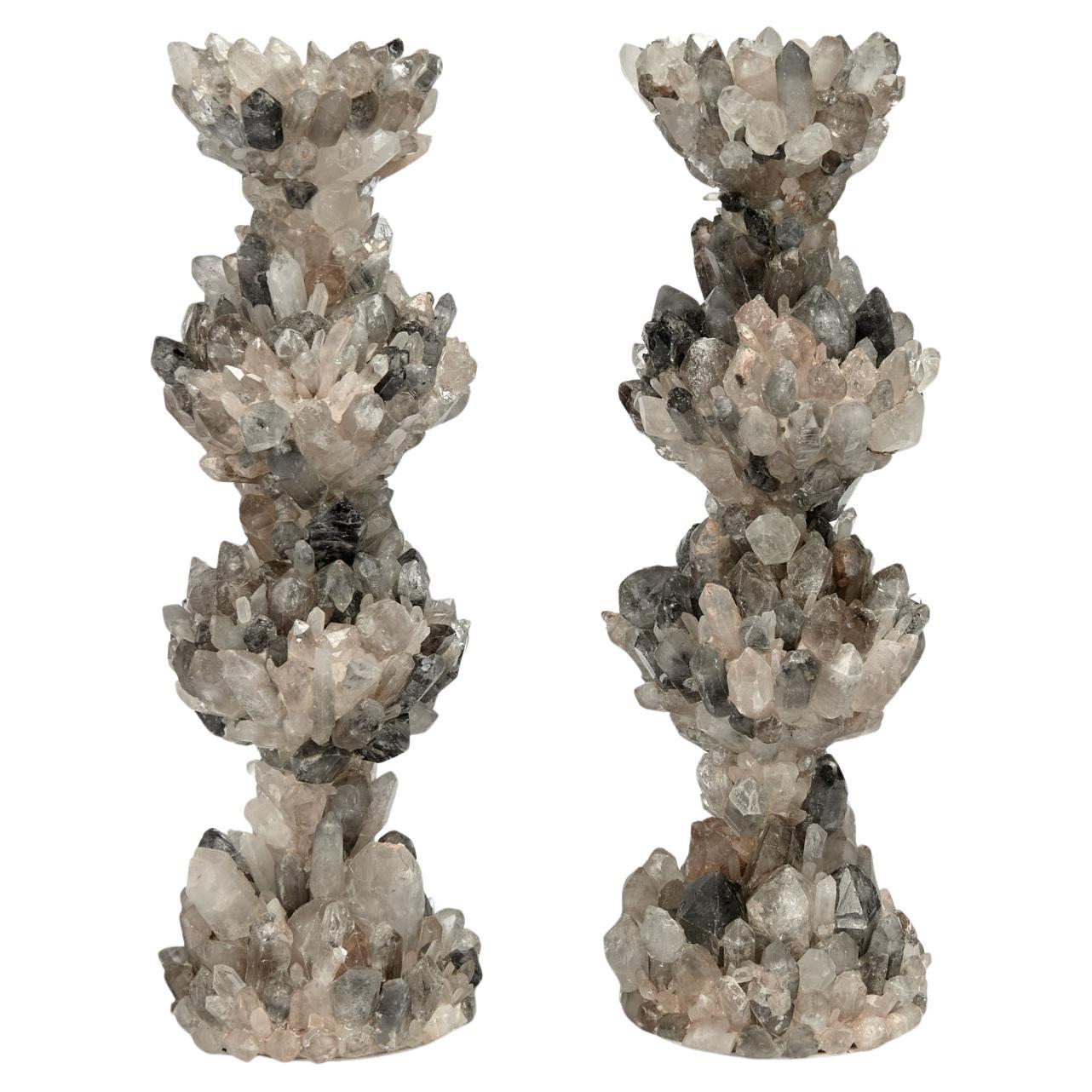 Pair of Vintage Quartz Crystal Candle Stands