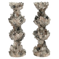 Pair of Vintage Quartz Crystal Candle Stands