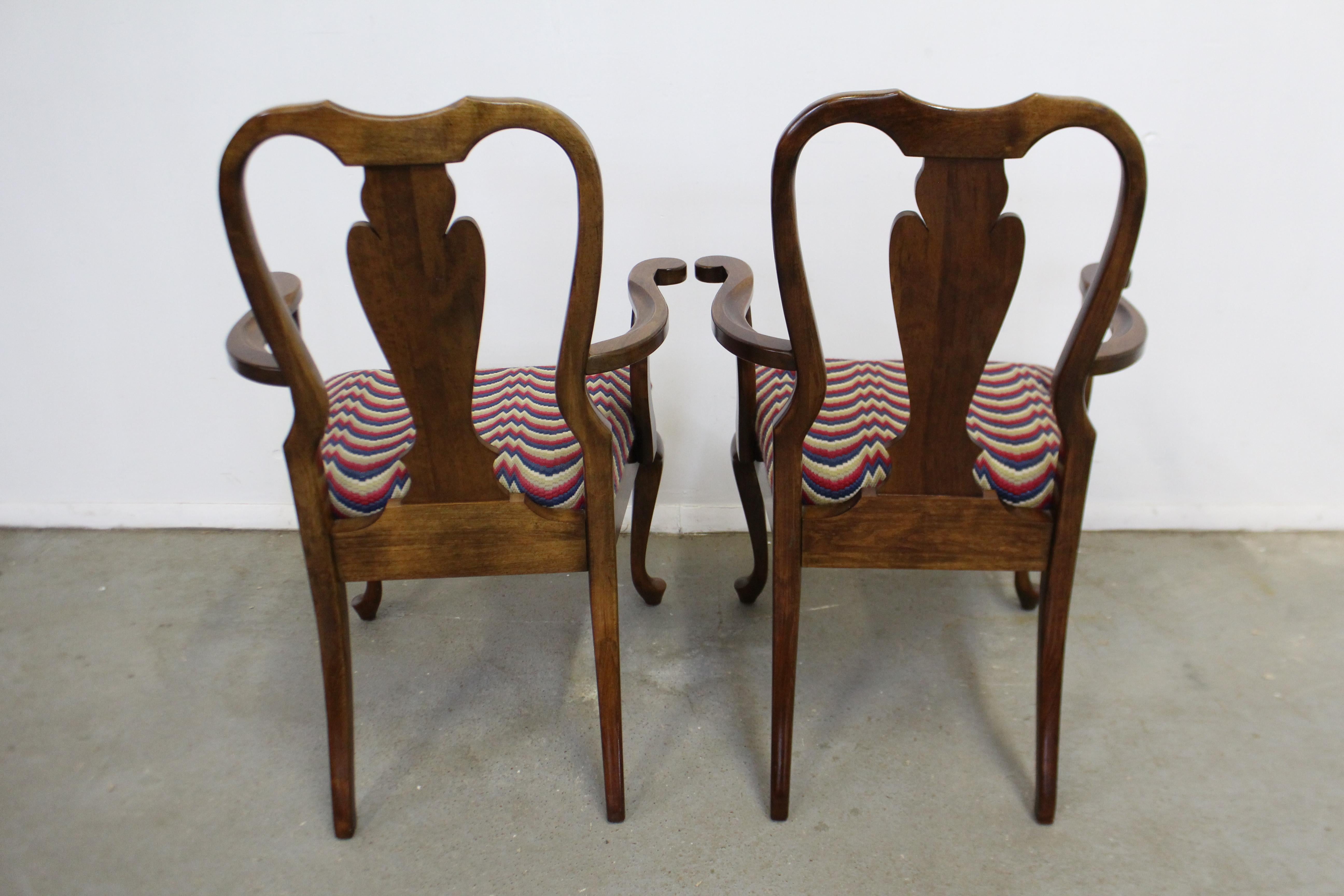 Late 20th Century Pair of Vintage Queen Anne Cherry Arm Dining Chairs