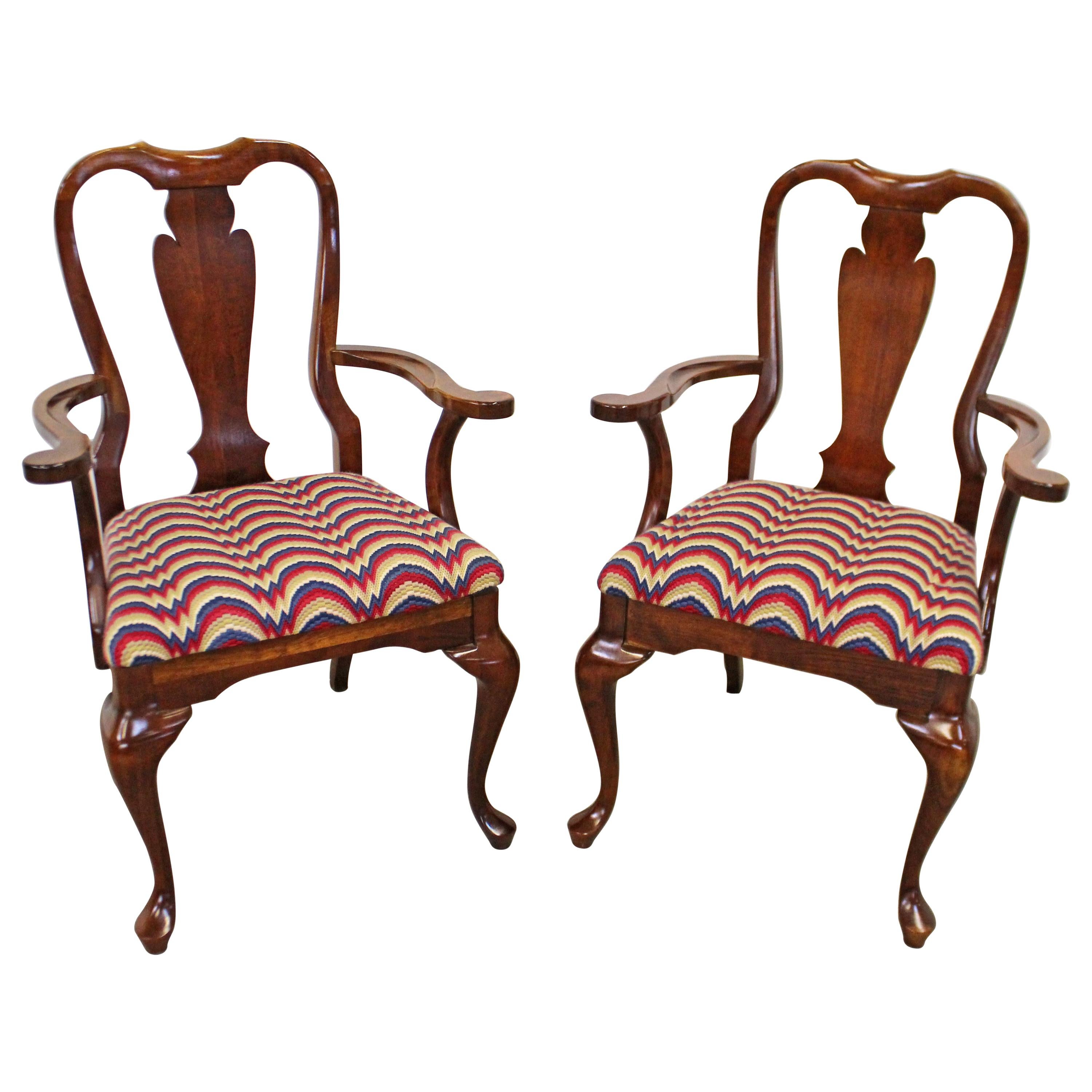 Pair of Vintage Queen Anne Cherry Arm Dining Chairs