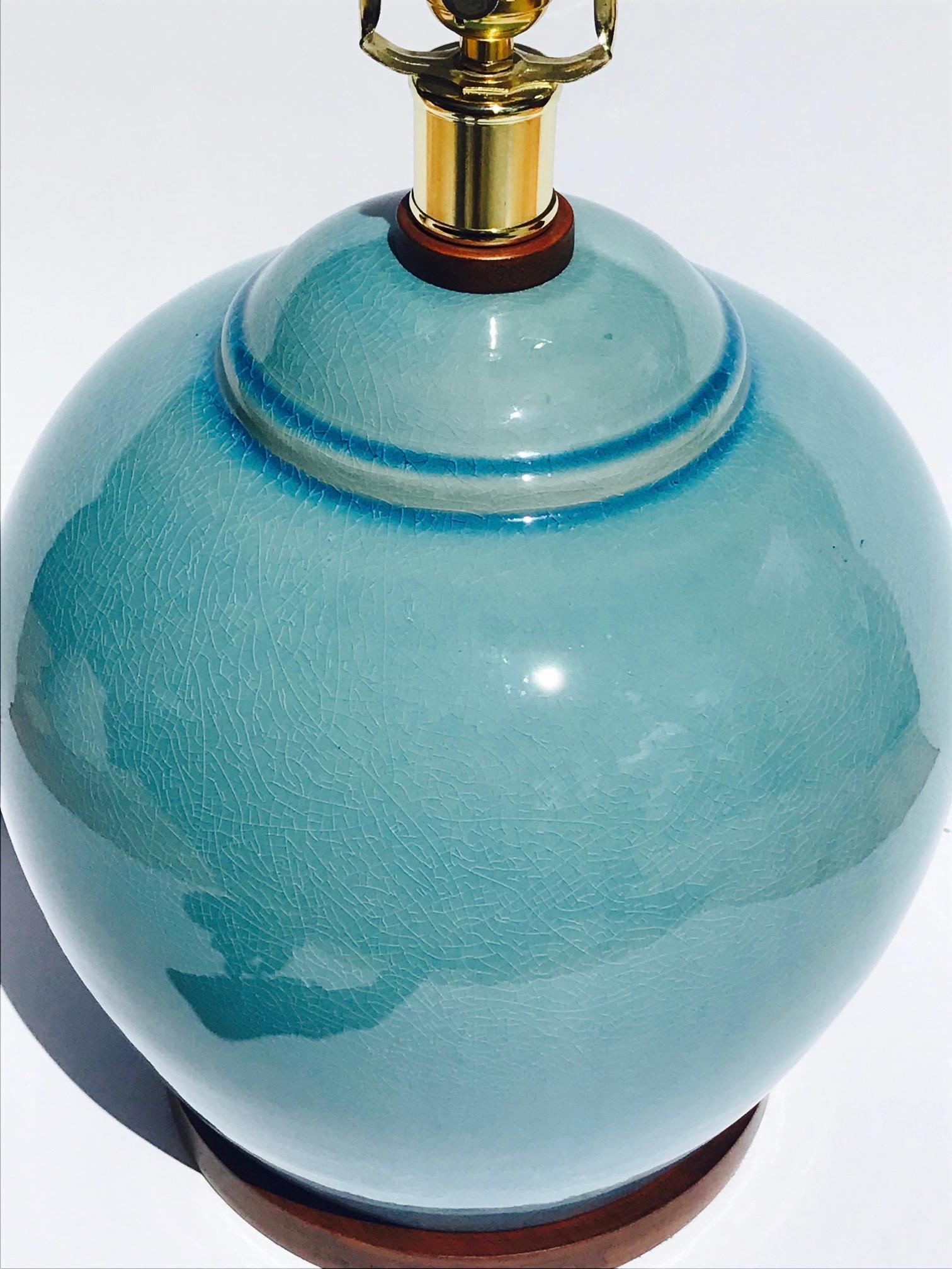 Pair of Vintage Ralph Lauren Chinese Pottery Lamps in Robin's Egg Blue 1