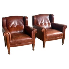 Coppia di sedie club Ralph Lauren vintage in pelle marrone