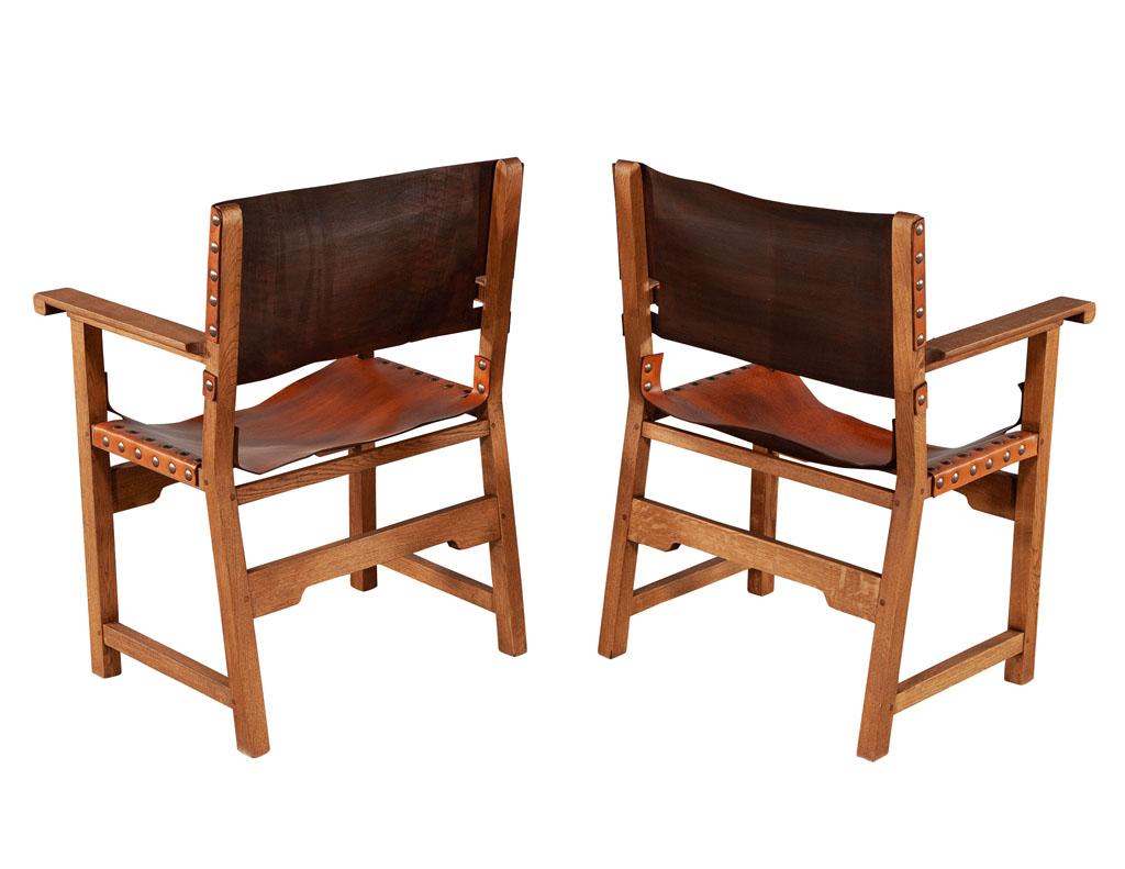 American Pair of Vintage Ralph Lauren Leather Oak Campaign Arm Chairs