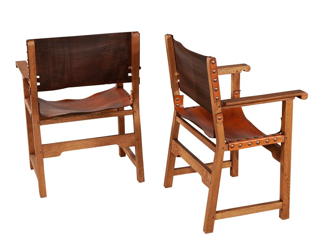 American Pair of Vintage Ralph Lauren Leather Oak Campaign Arm Chairs