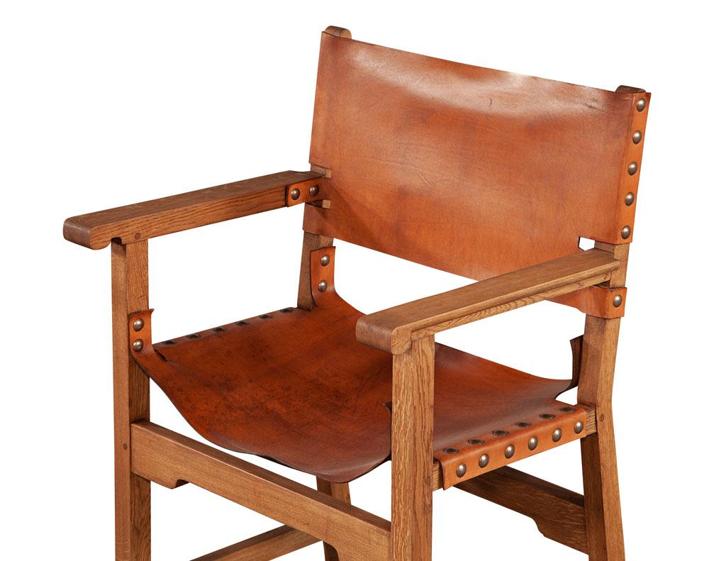 Pair of Vintage Ralph Lauren Leather Oak Campaign Arm Chairs In Good Condition In North York, ON
