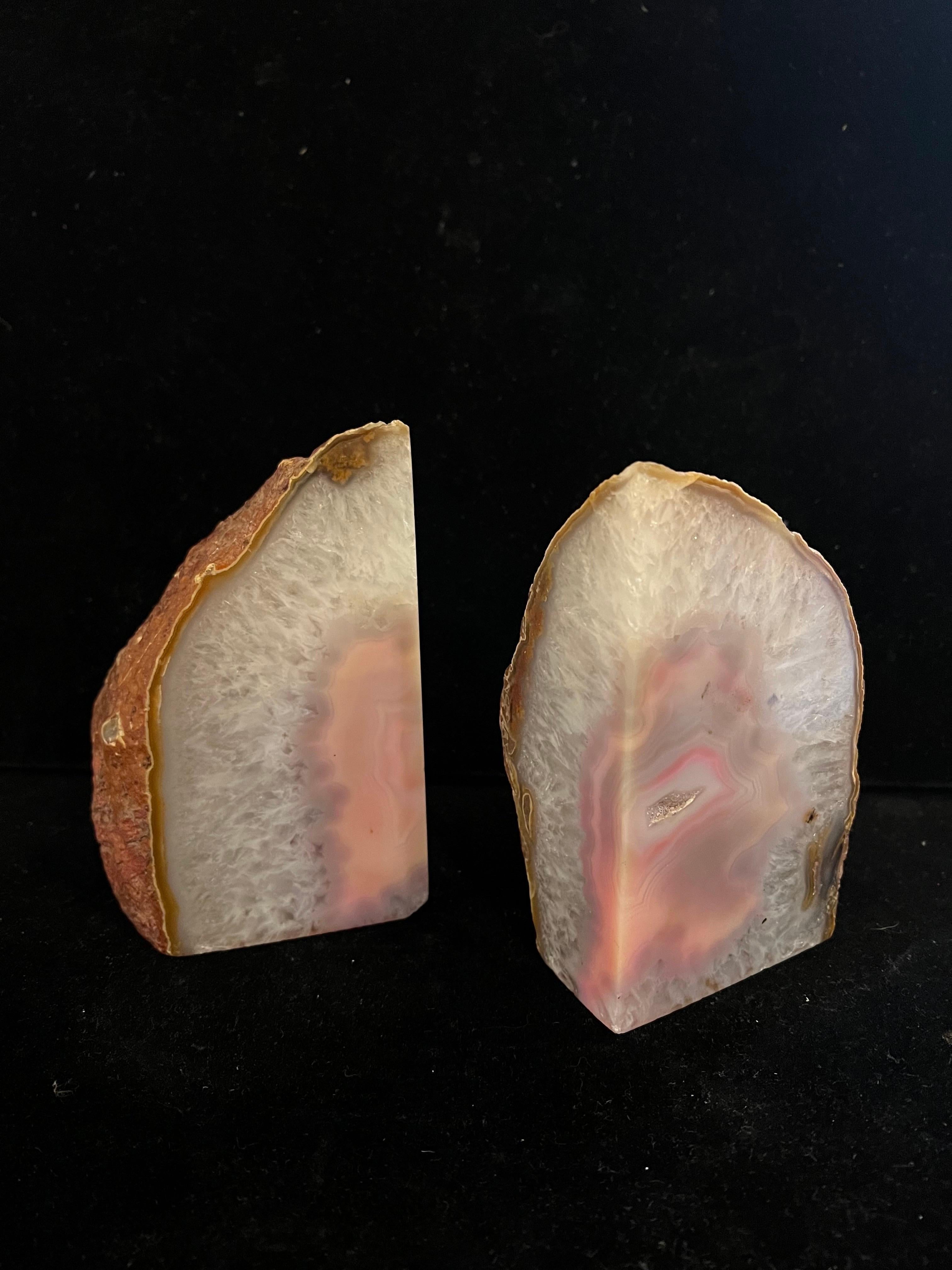 Mid-Century Modern Pair of Vintage Rare Pink & White Geode Bookends For Sale