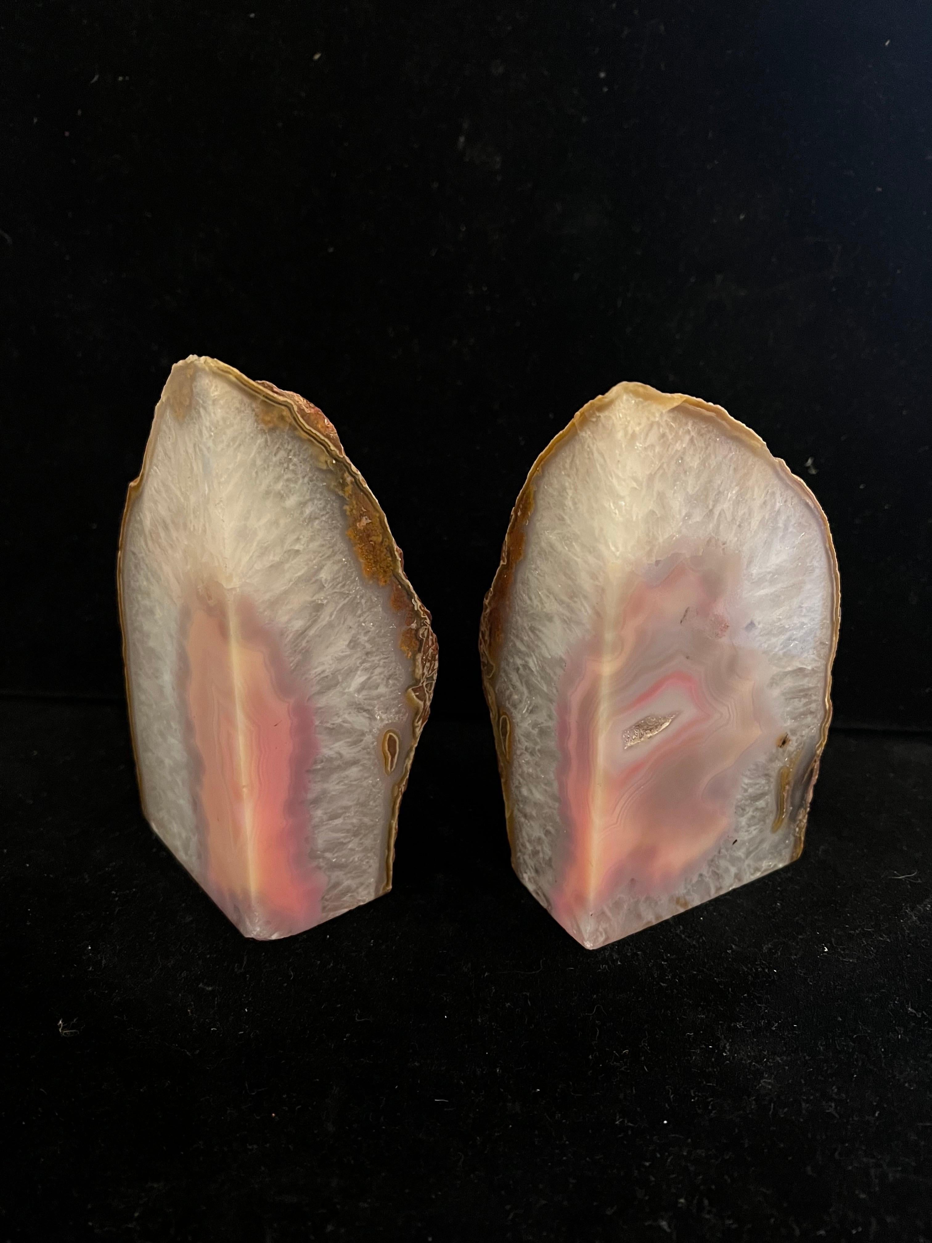 Pair of Vintage Rare Pink & White Geode Bookends In Good Condition For Sale In San Diego, CA