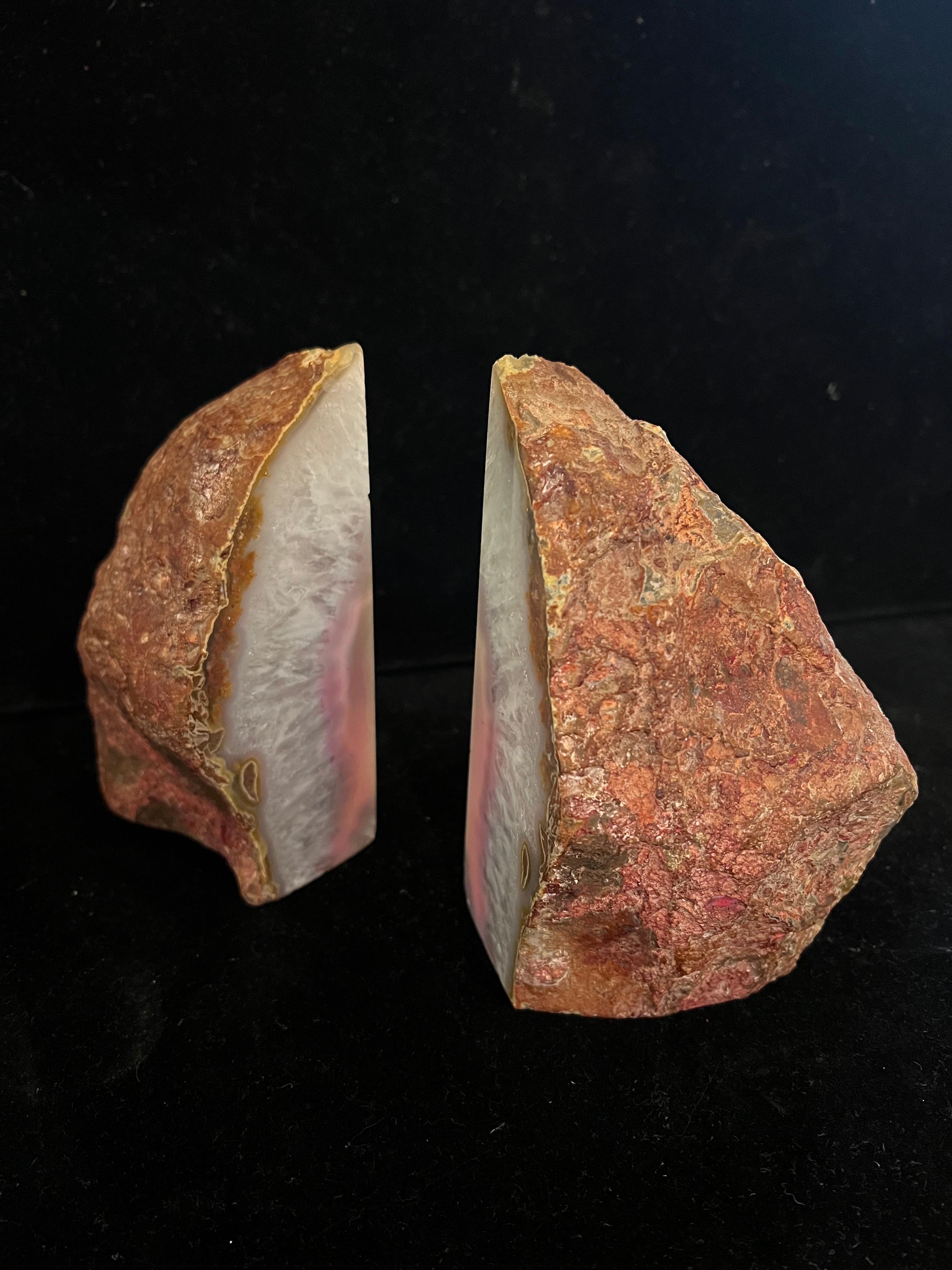18th Century and Earlier Pair of Vintage Rare Pink & White Geode Bookends For Sale