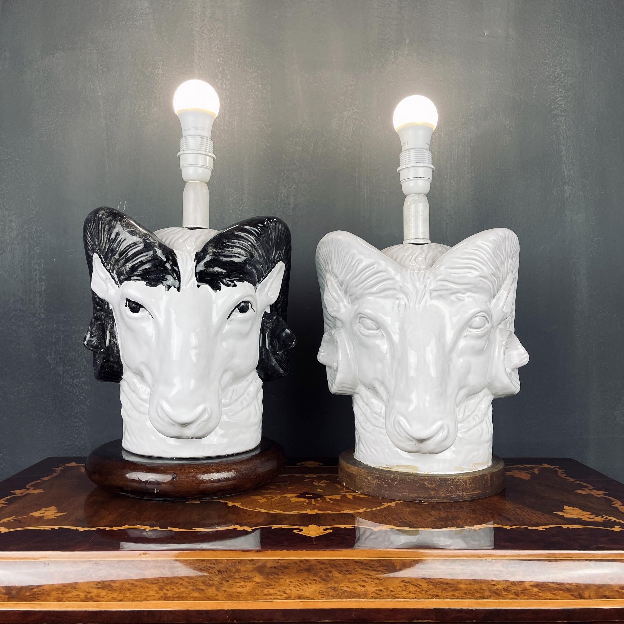 The pair of rare vintage table lamps in the shape of a ram's head. Made in France in the 60s.
Very good vintage condition. Defects are clearly visible in photographs. European plug, cable length 150cm.