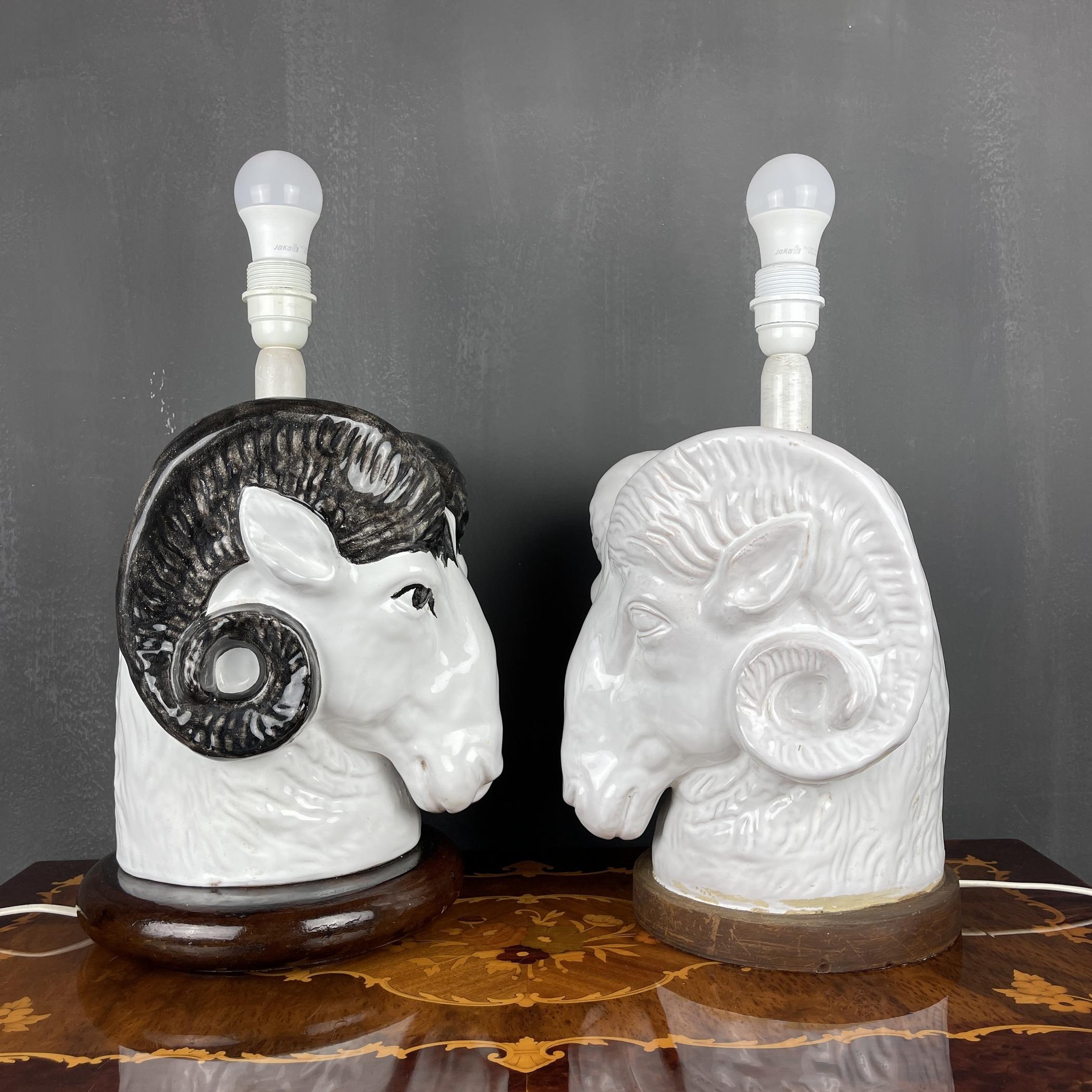 Pair of Vintage Rare Table Lamps Ram Head France 1960s In Good Condition For Sale In Miklavž Pri Taboru, SI