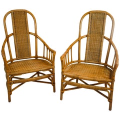 Pair of Retro Rattan and Bentwood Armchairs