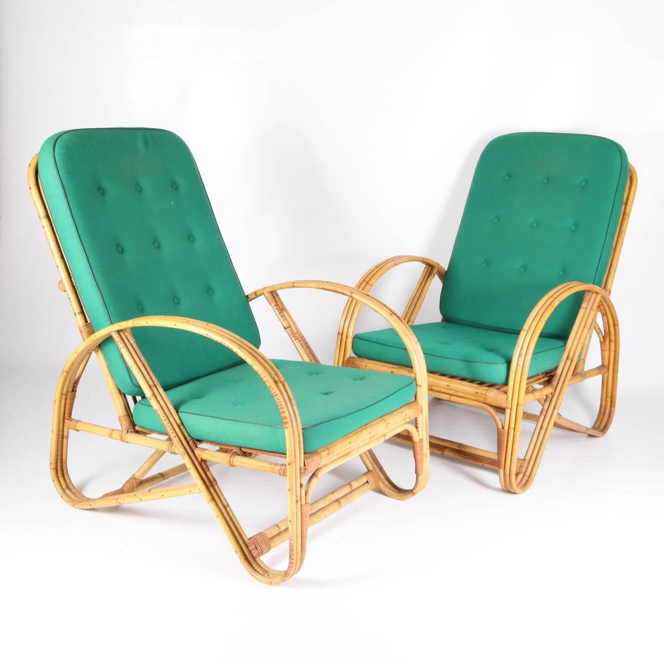 Vintage rattan armchairs/ lounge chairs. In the style of Audoux Minet, vivai del sud etc…