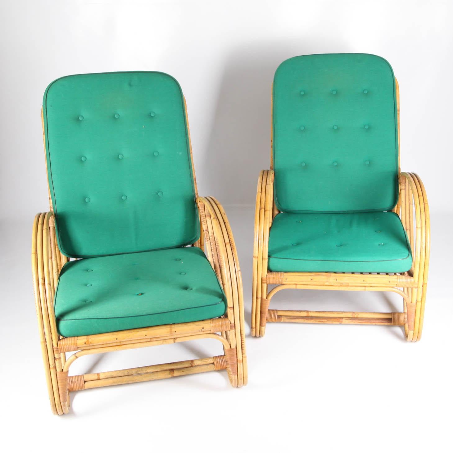 European Pair of Vintage Rattan Armchairs