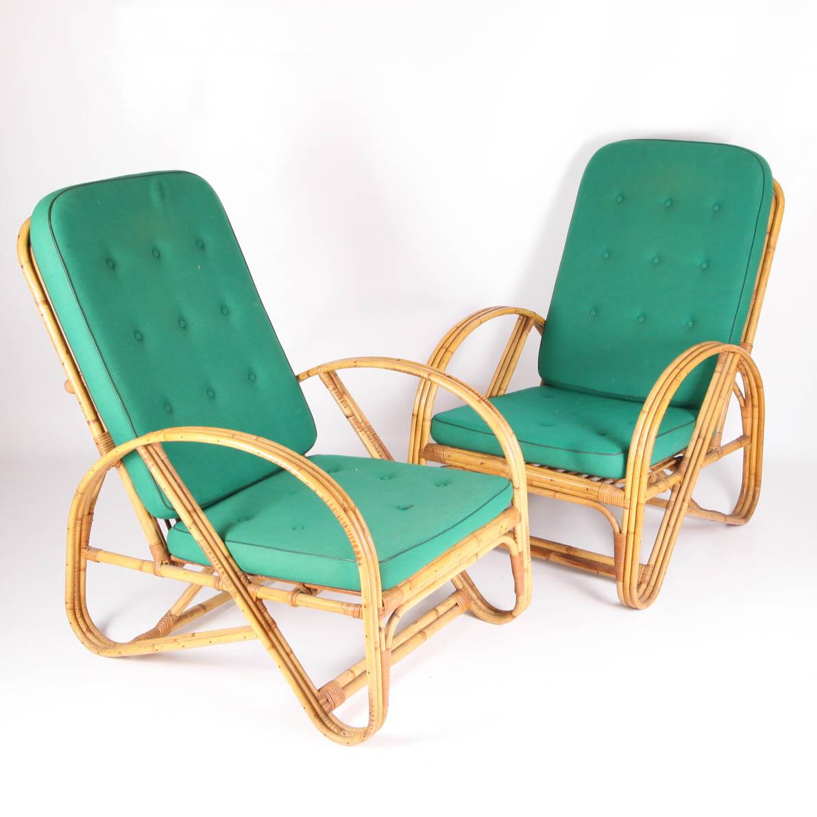 Hand-Woven Pair of Vintage Rattan Armchairs