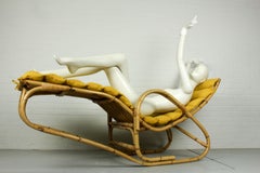 Pair of Vintage Rattan Bamboo Lounge Chairs, Chaisse Longue, 1960s