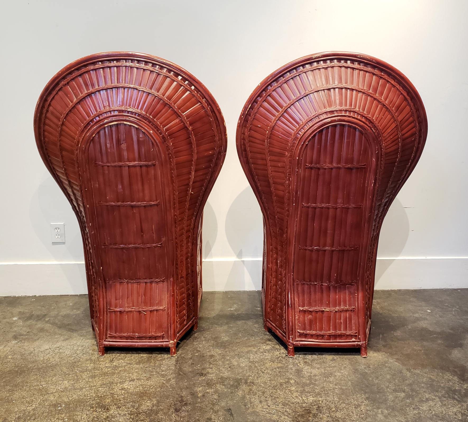 Hollywood Regency Pair of Vintage Rattan Bamboo Peacock Chairs