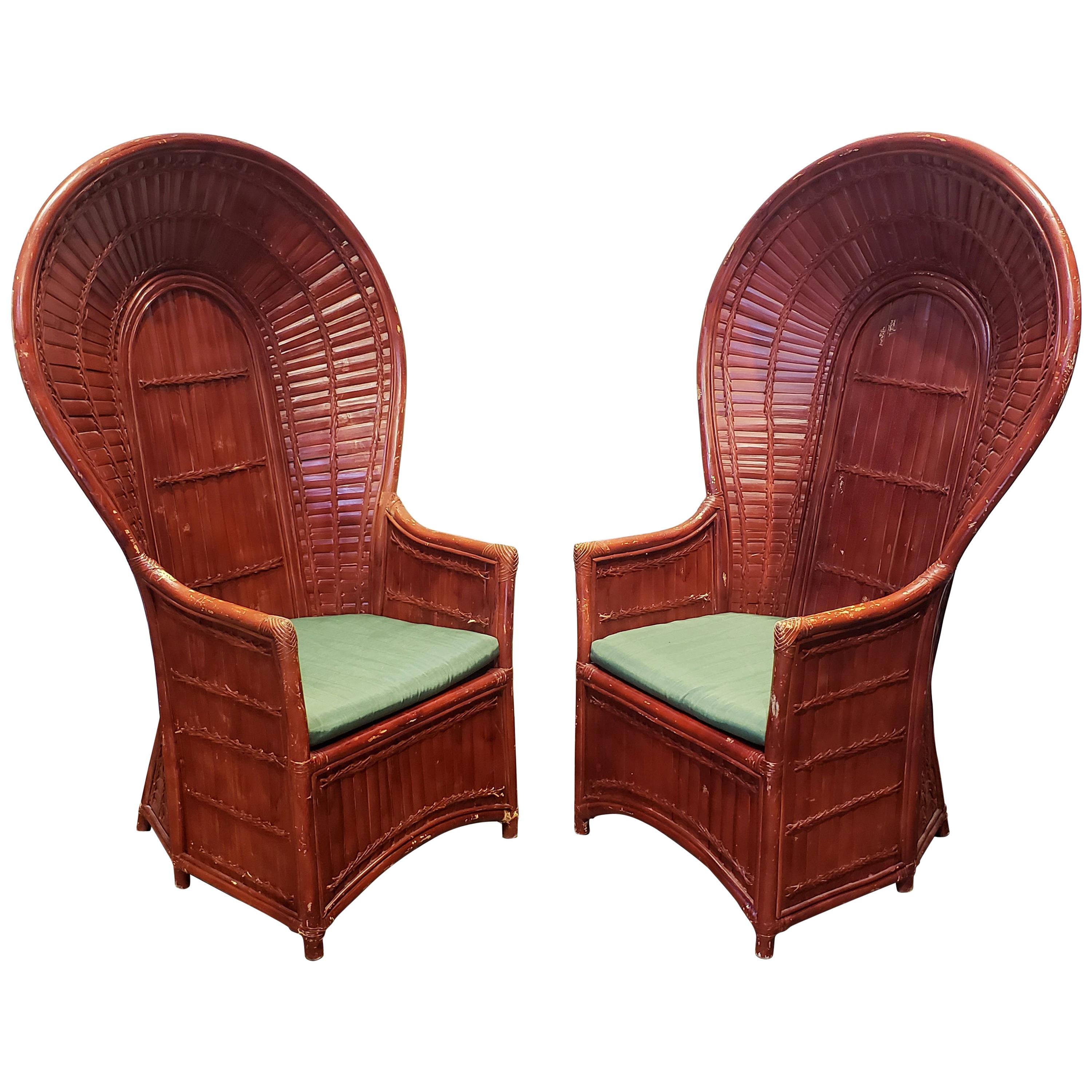 Pair of Vintage Rattan Bamboo Peacock Chairs