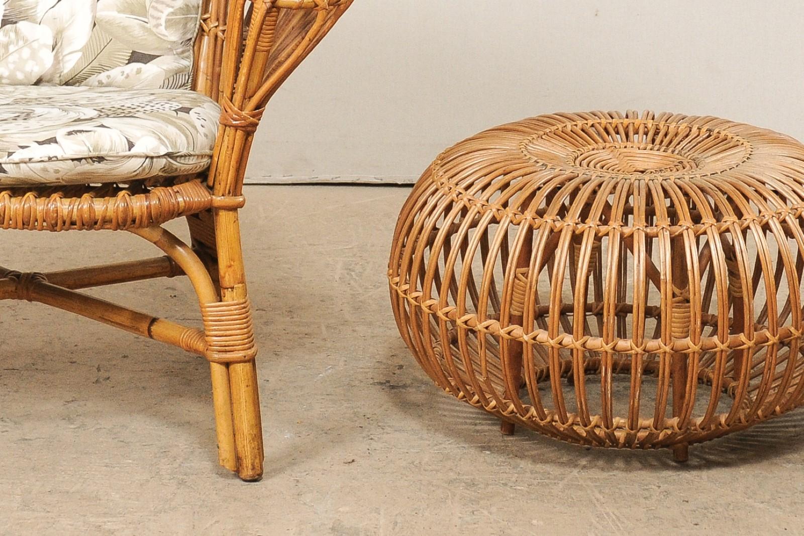 Pair of Vintage Rattan Chairs and Ottoman Patio Set 1