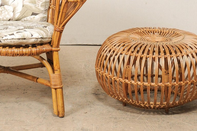 Pair of Vintage Rattan Chairs and Ottoman Patio Set at 1stDibs