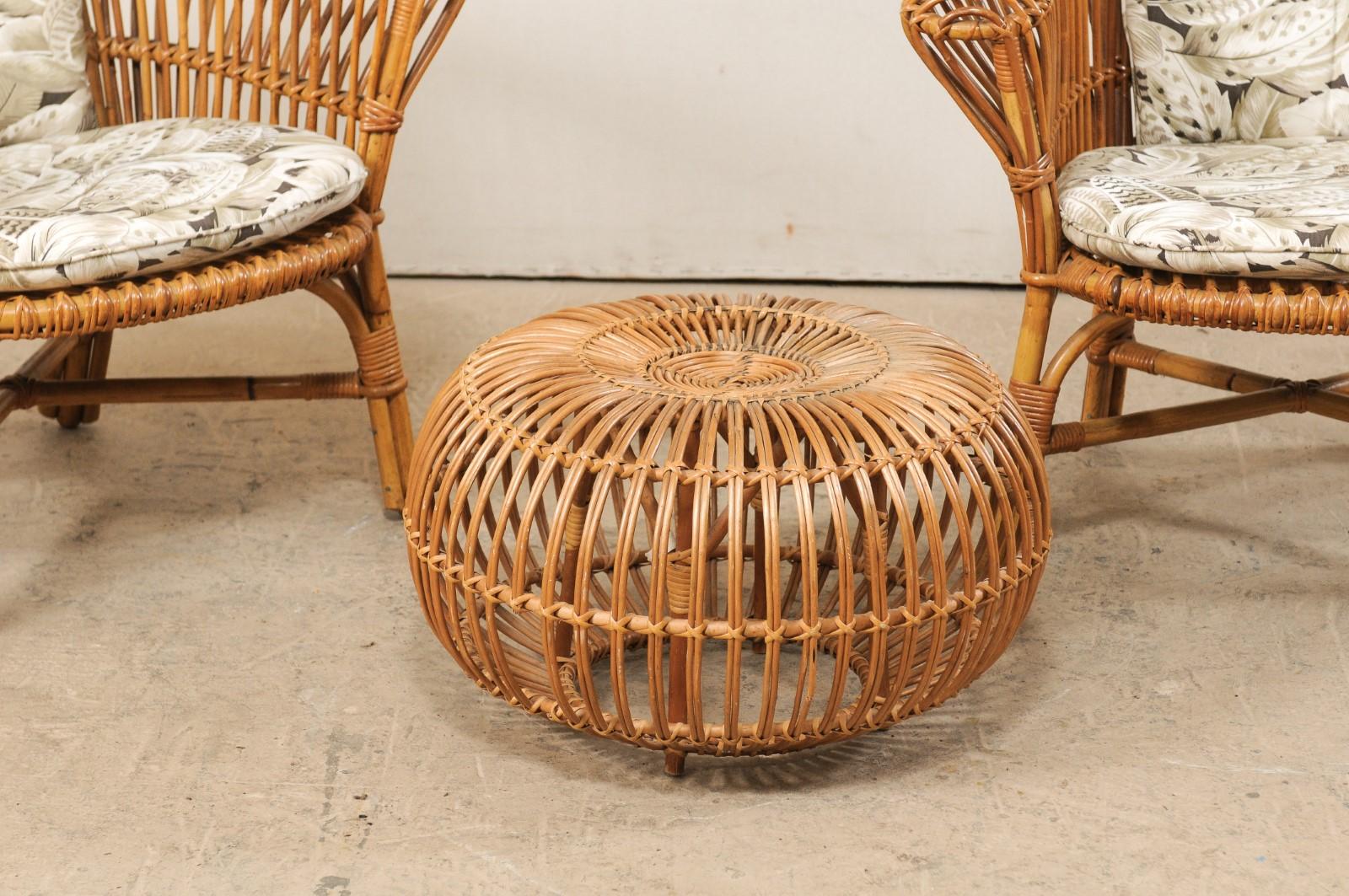 Pair of Vintage Rattan Chairs and Ottoman Patio Set 2