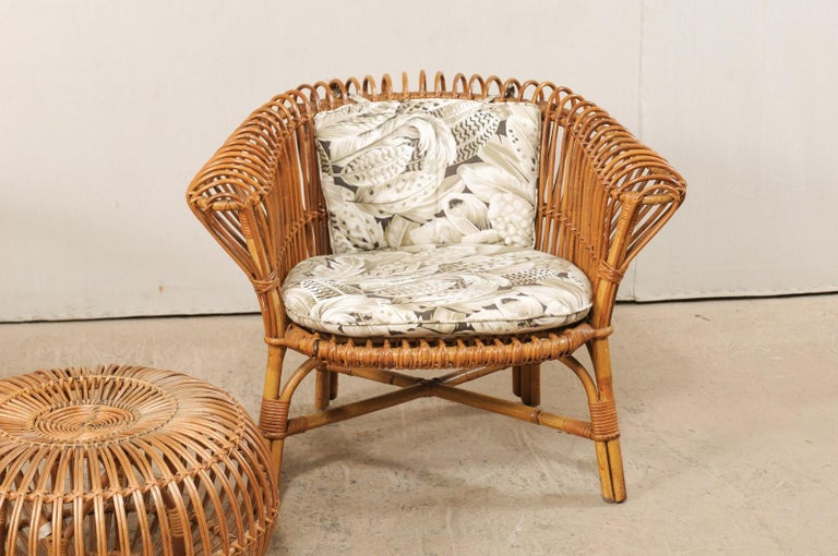 Pair of Vintage Rattan Chairs and Ottoman Patio Set at 1stDibs