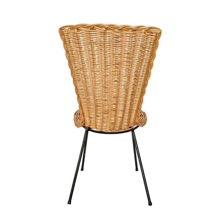 Pair of Vintage Rattan Chairs on Metal Legs at 1stdibs