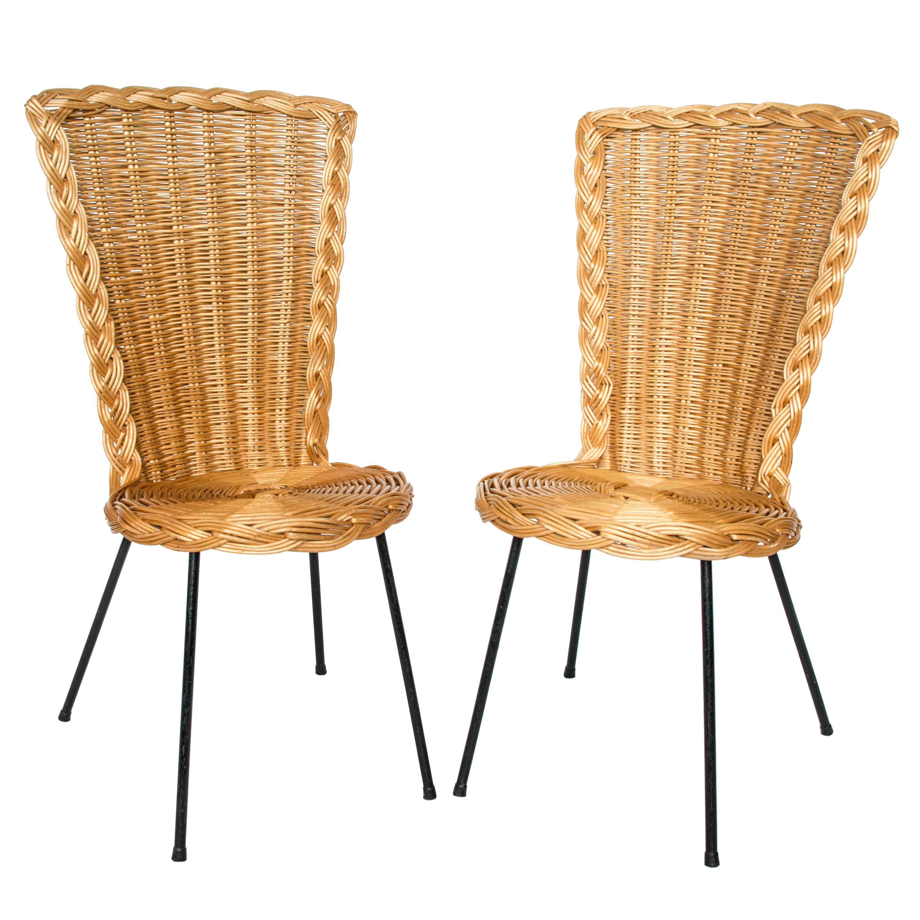 Pair of Vintage Rattan Chairs on Metal Legs