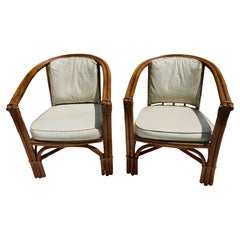 Pair of Vintage Rattan Chairs With Vinyl Seats