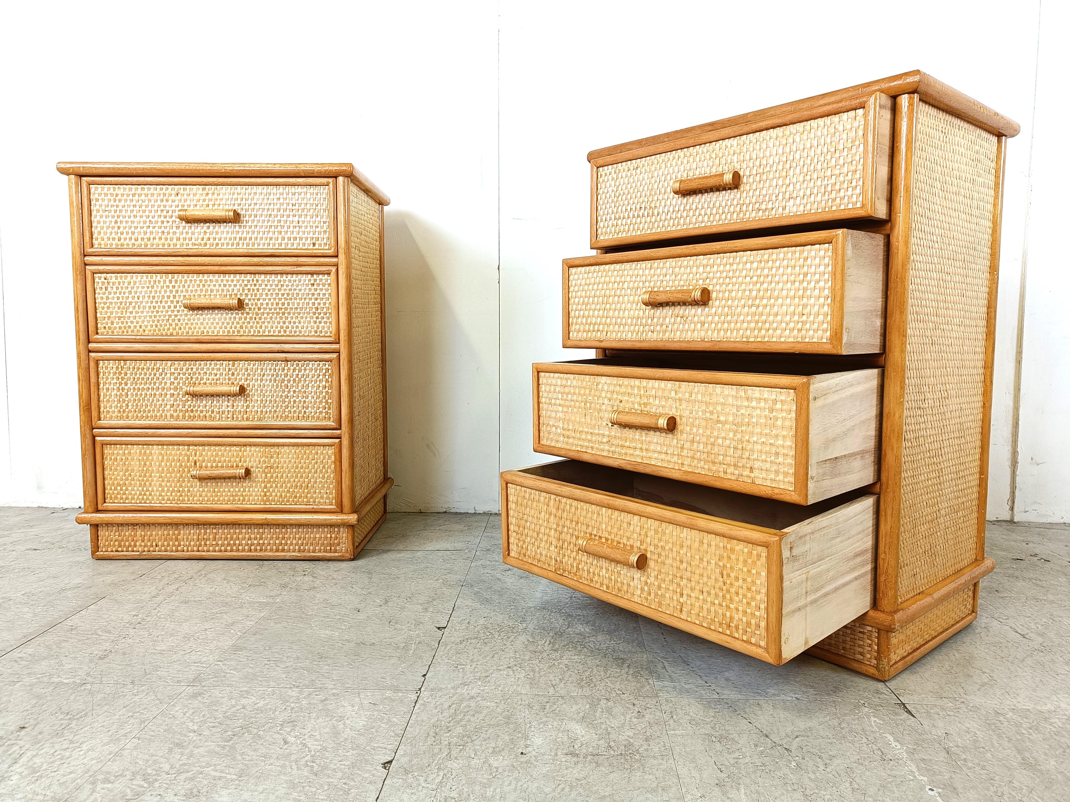 Pair of vintage rattan chest of drawers, 1970s 3