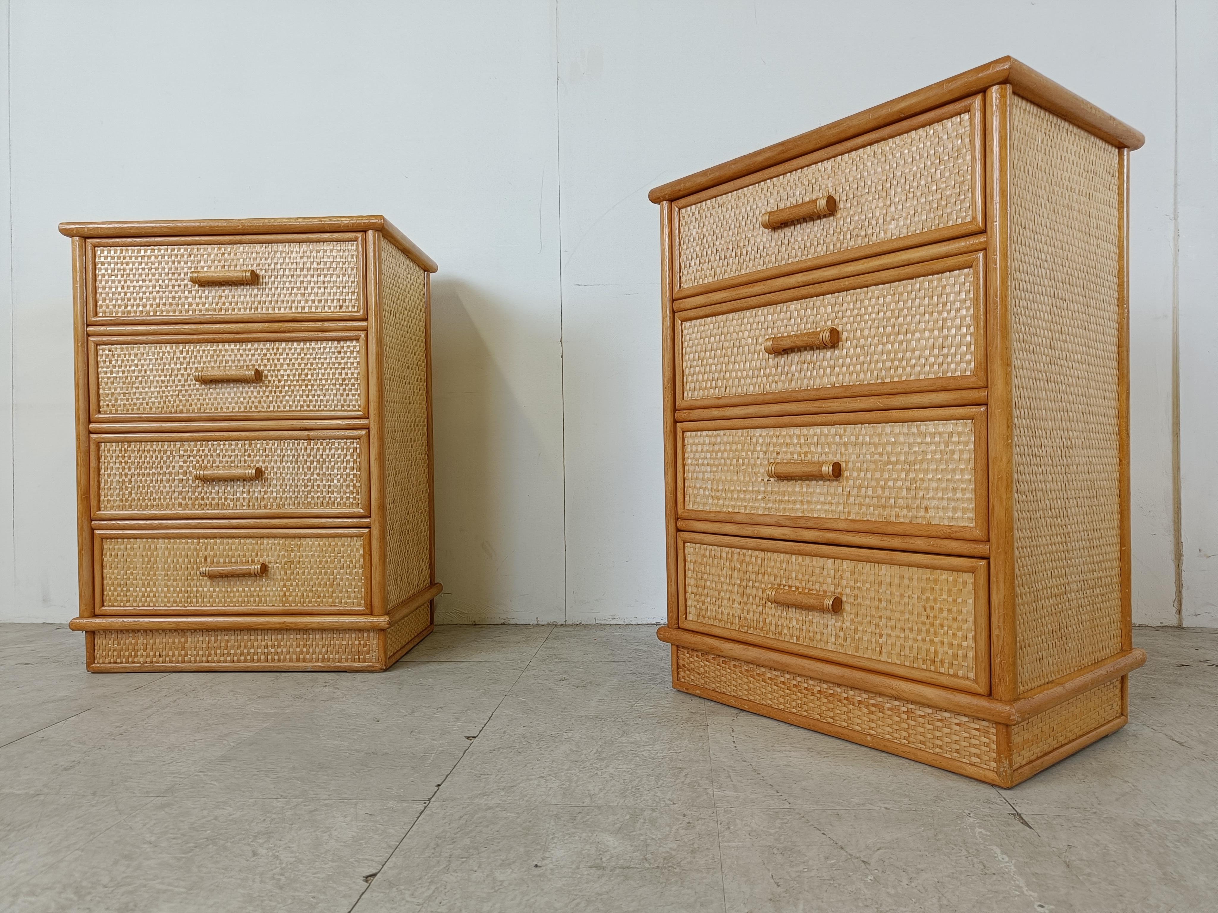 Pair of vintage rattan chest of drawers, 1970s 4