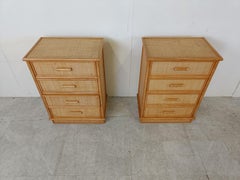 Pair of vintage rattan chest of drawers, 1970s