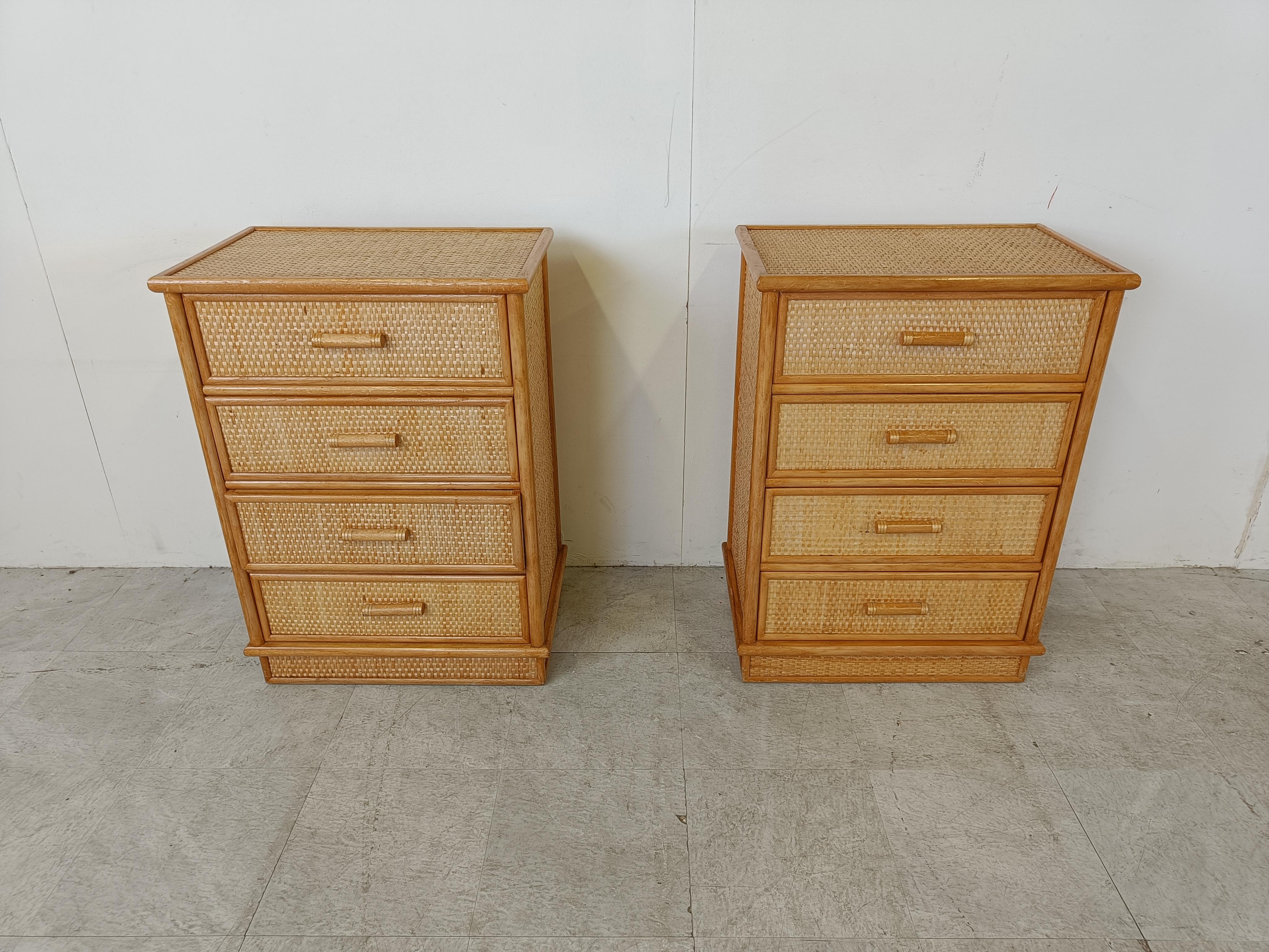 Bohemian Pair of vintage rattan chest of drawers, 1970s