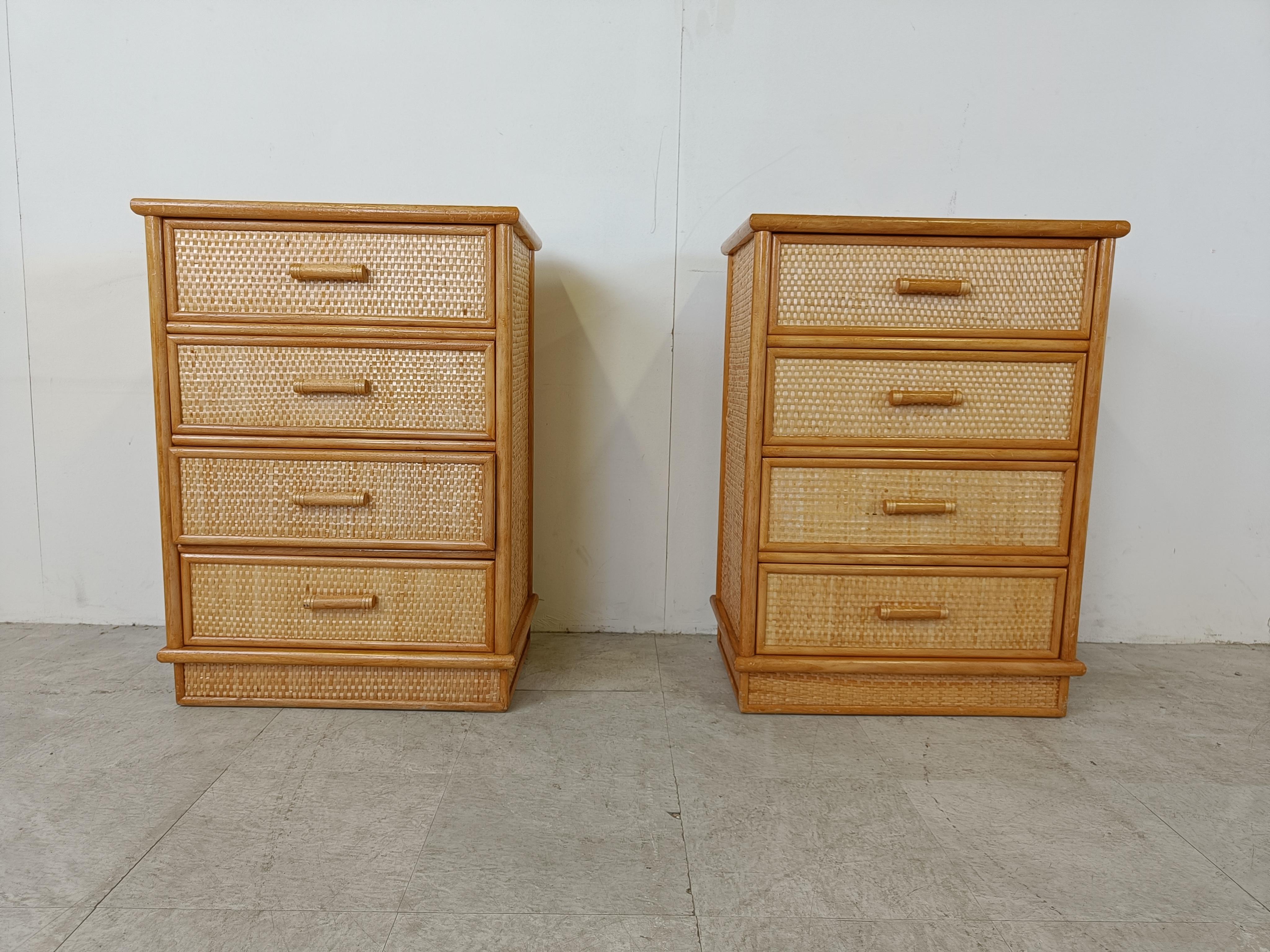 French Pair of vintage rattan chest of drawers, 1970s