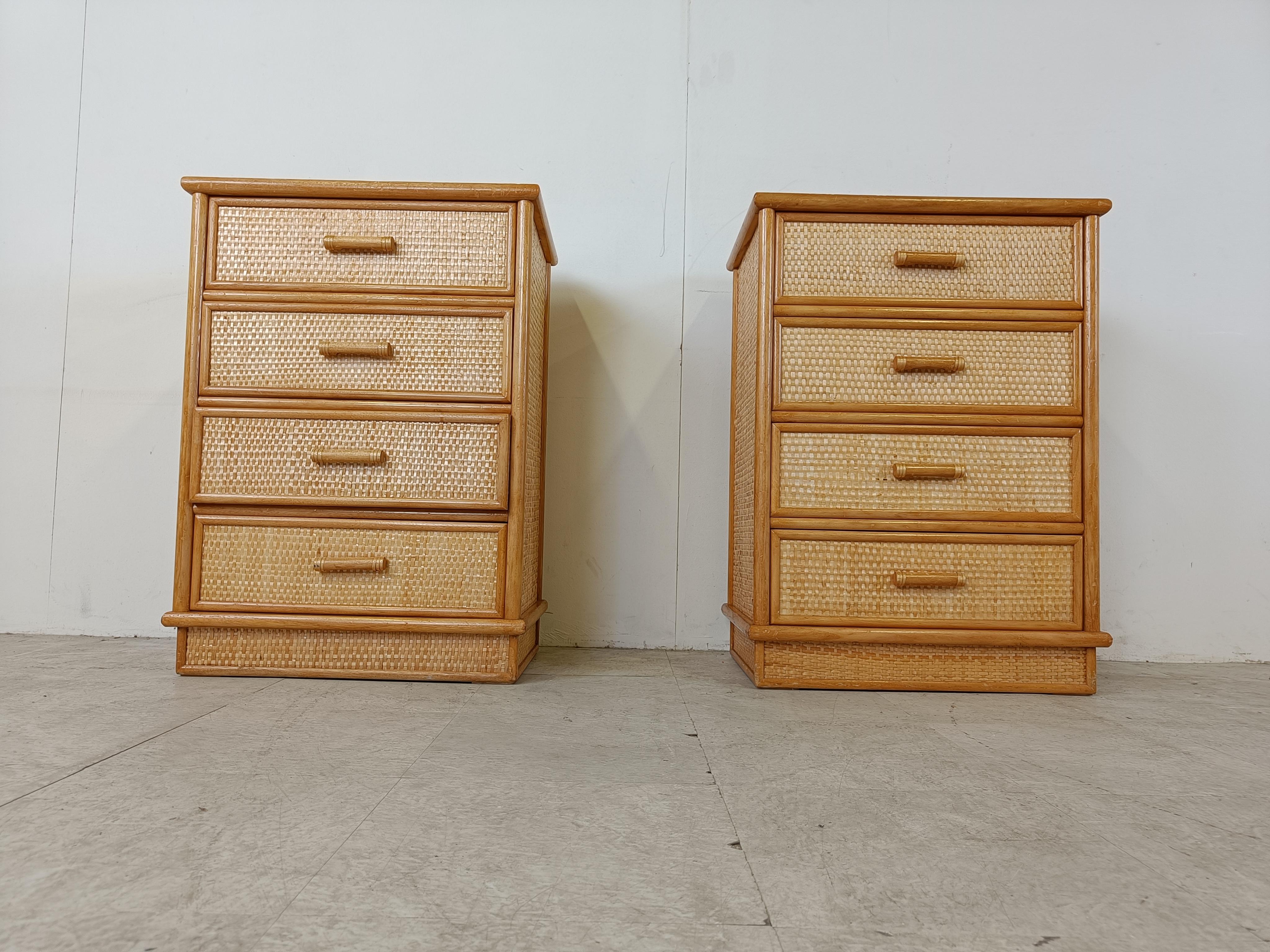 Pair of vintage rattan chest of drawers, 1970s In Excellent Condition In HEVERLEE, BE