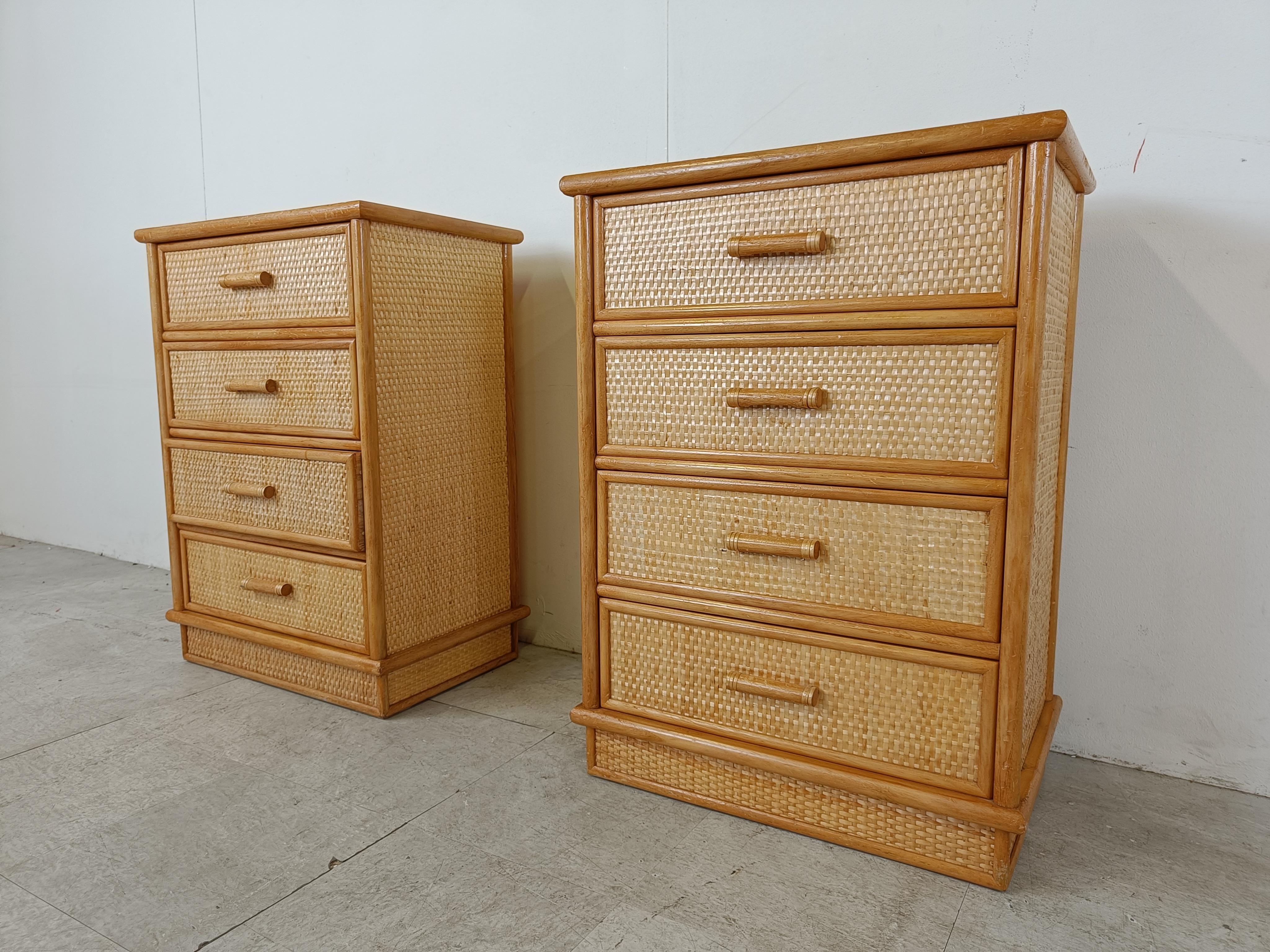 Late 20th Century Pair of vintage rattan chest of drawers, 1970s