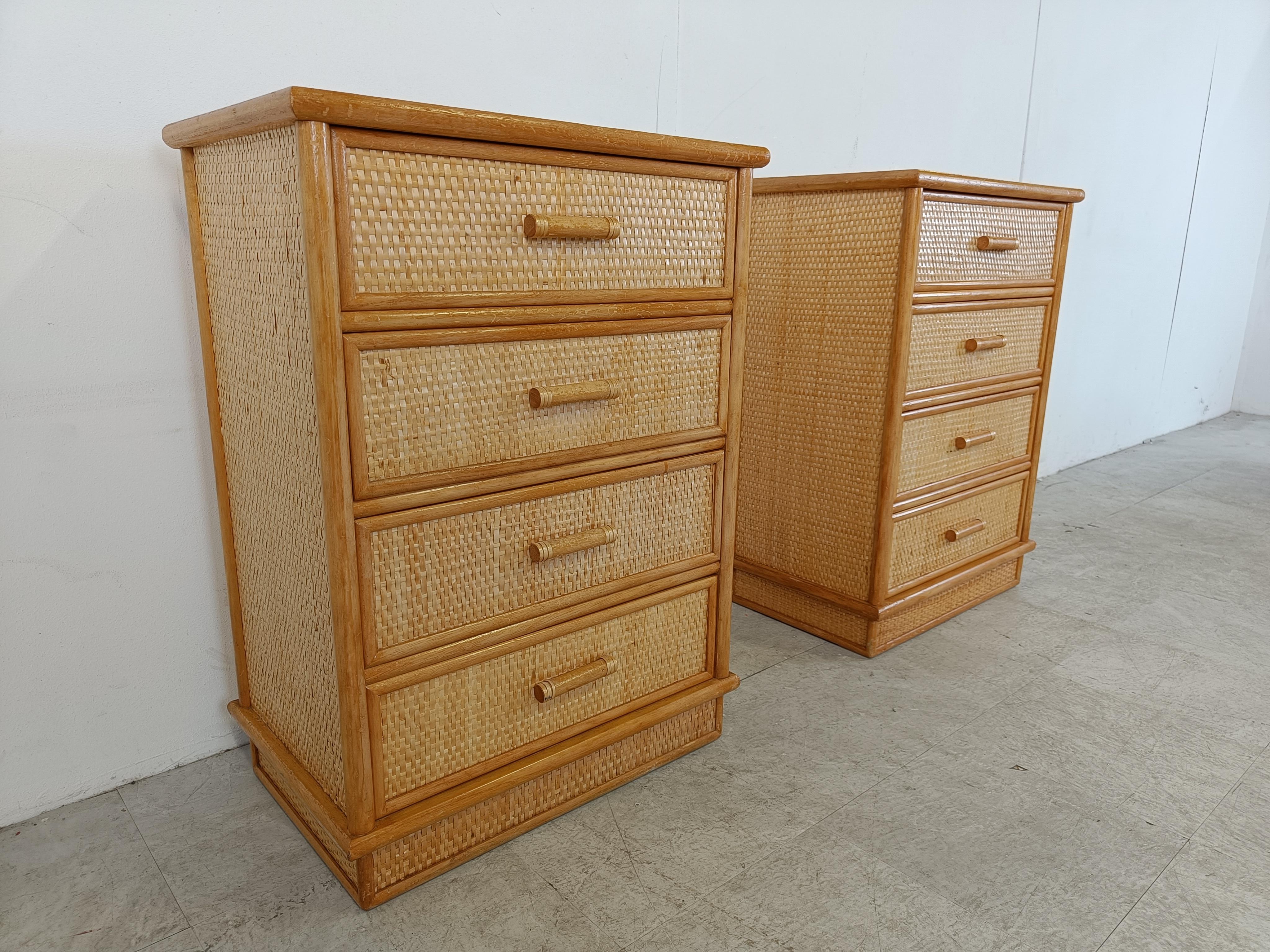 Rattan Pair of vintage rattan chest of drawers, 1970s