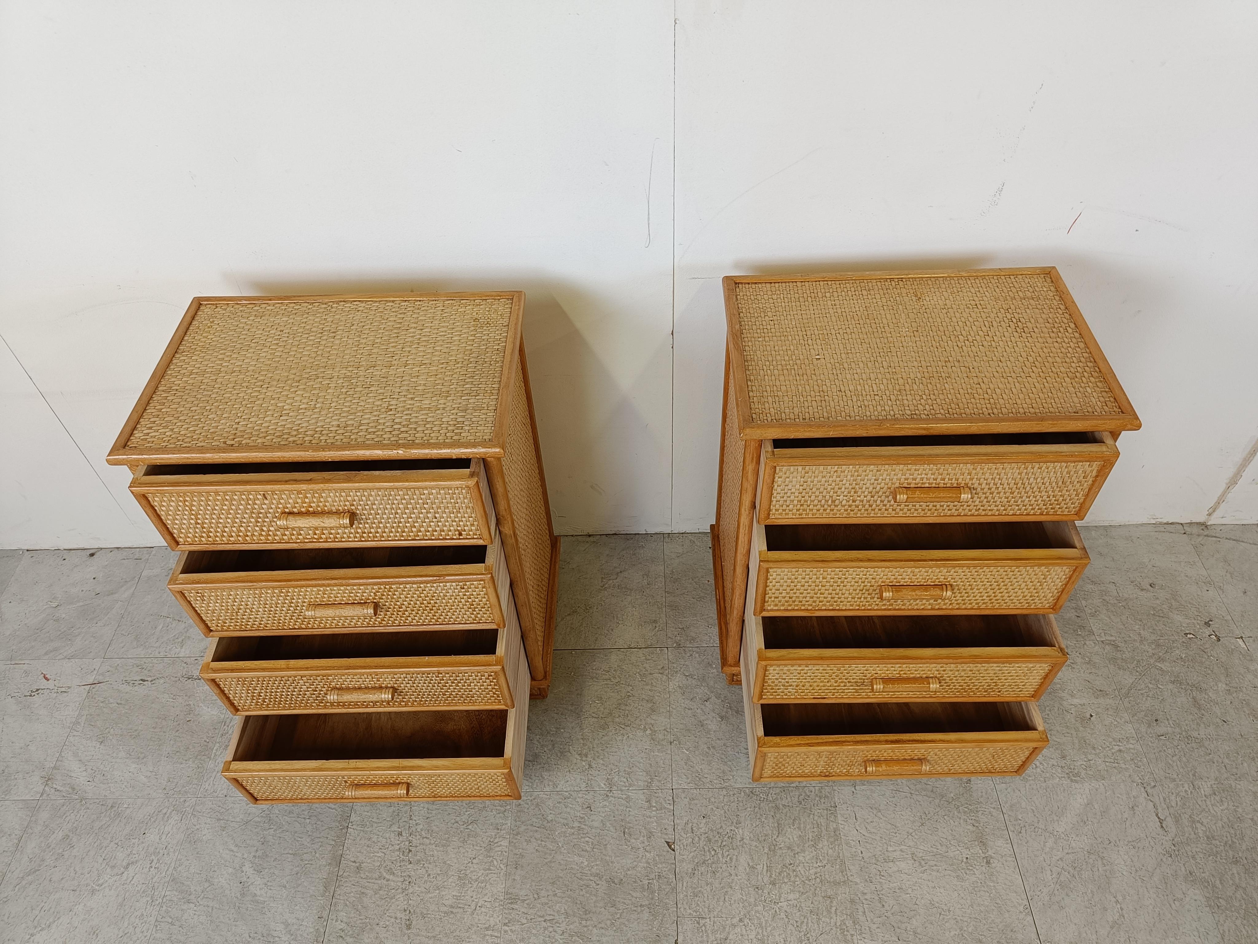 Pair of vintage rattan chest of drawers, 1970s 1
