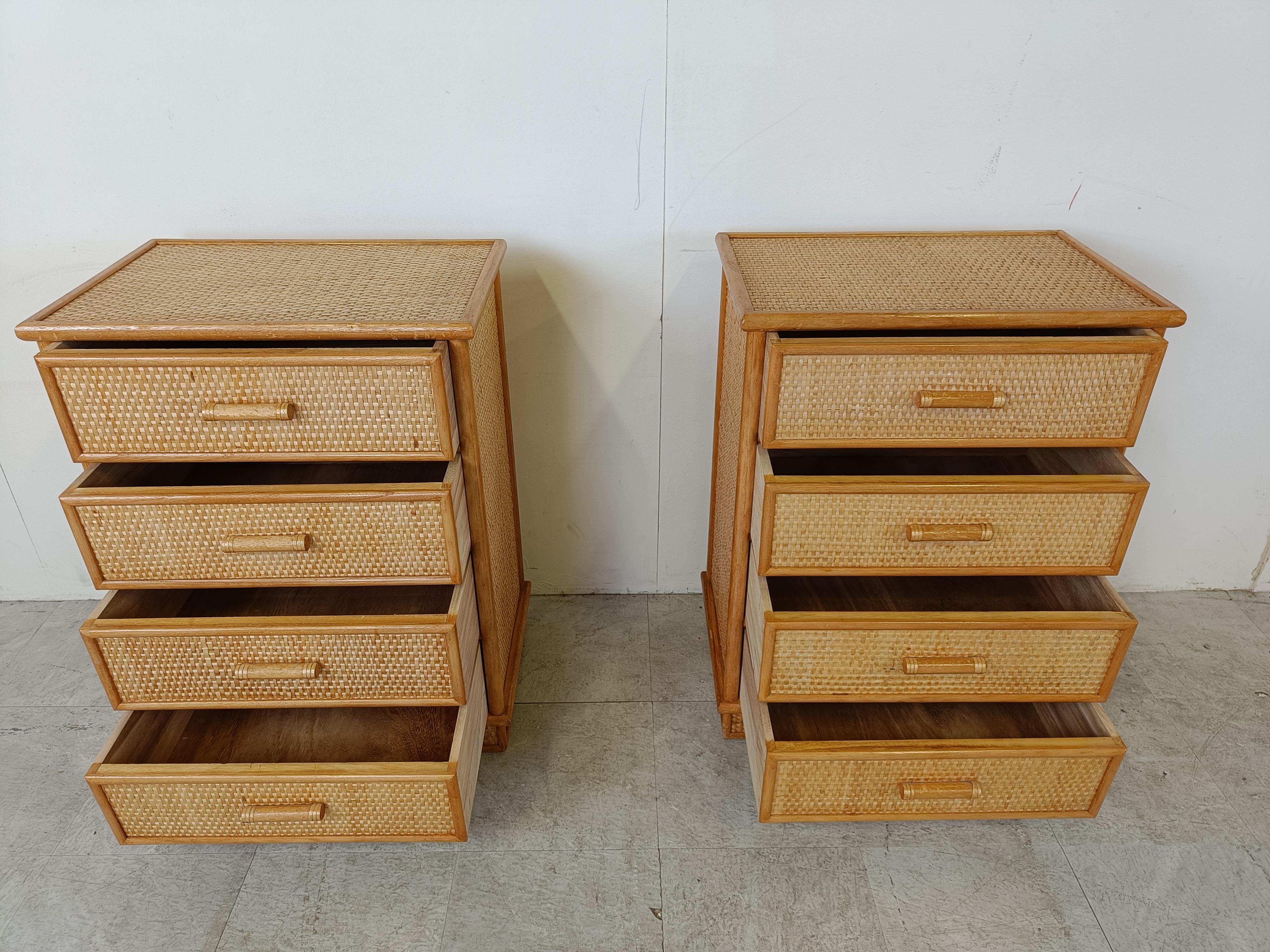 Pair of vintage rattan chest of drawers, 1970s 2