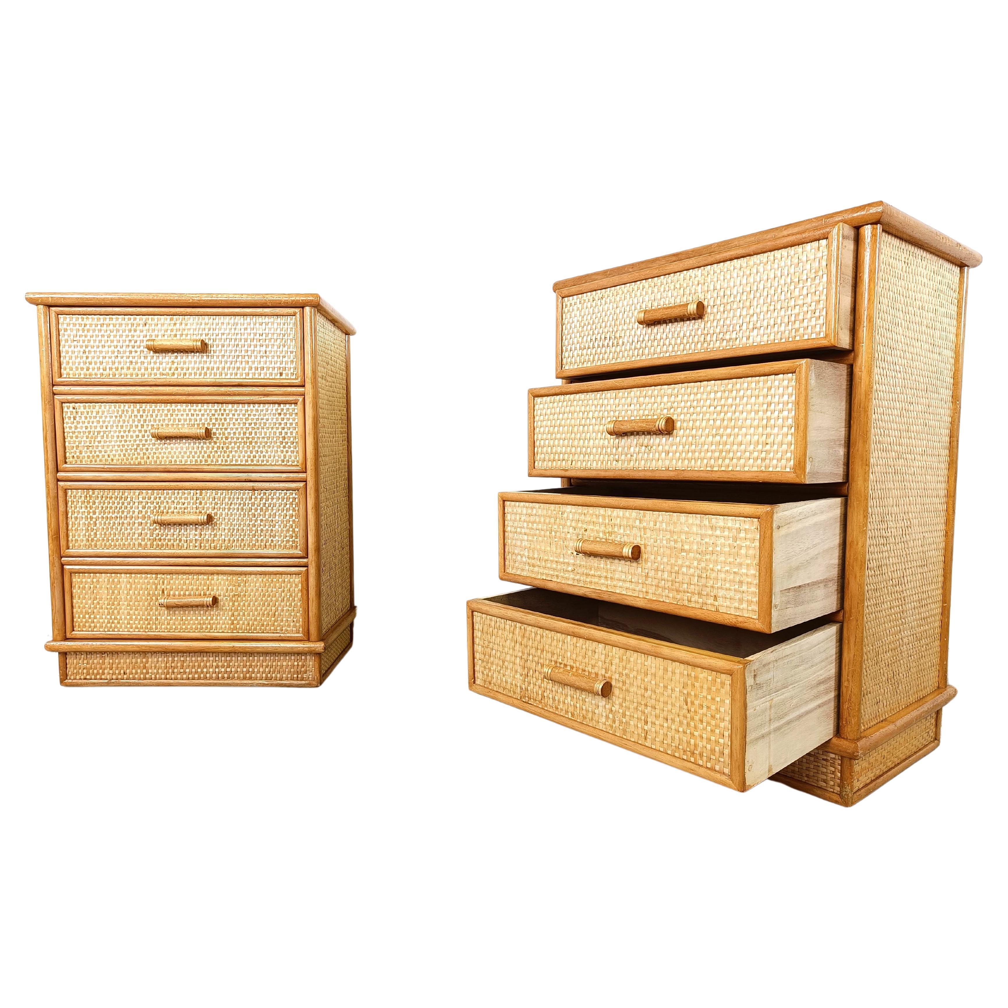 Pair of vintage rattan chest of drawers, 1970s