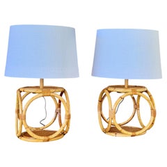 Pair of Vintage Rattan Loop Table Lamps from Hong Kong, Antique Design