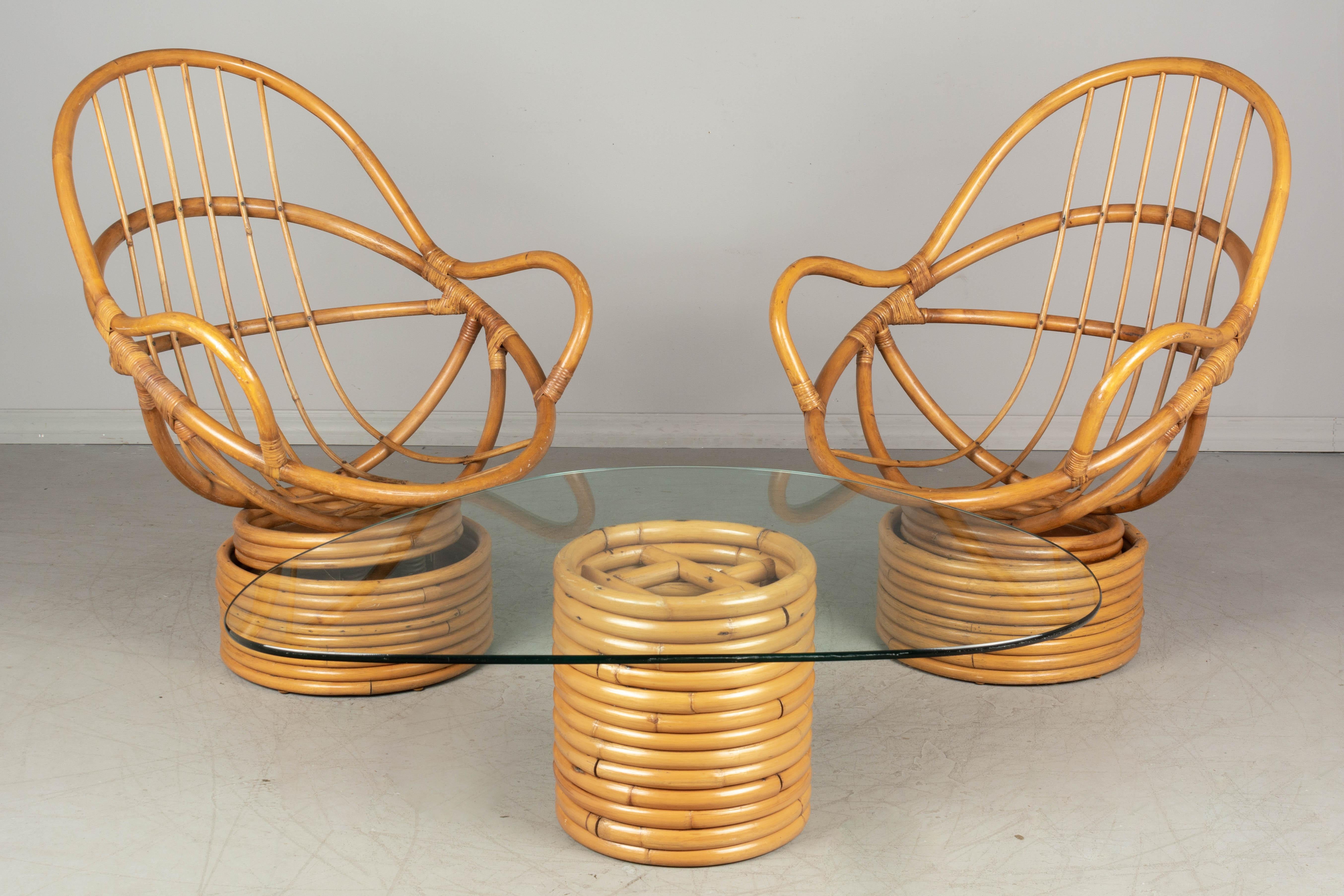 Pair of Vintage Rattan Lounge Chairs 4