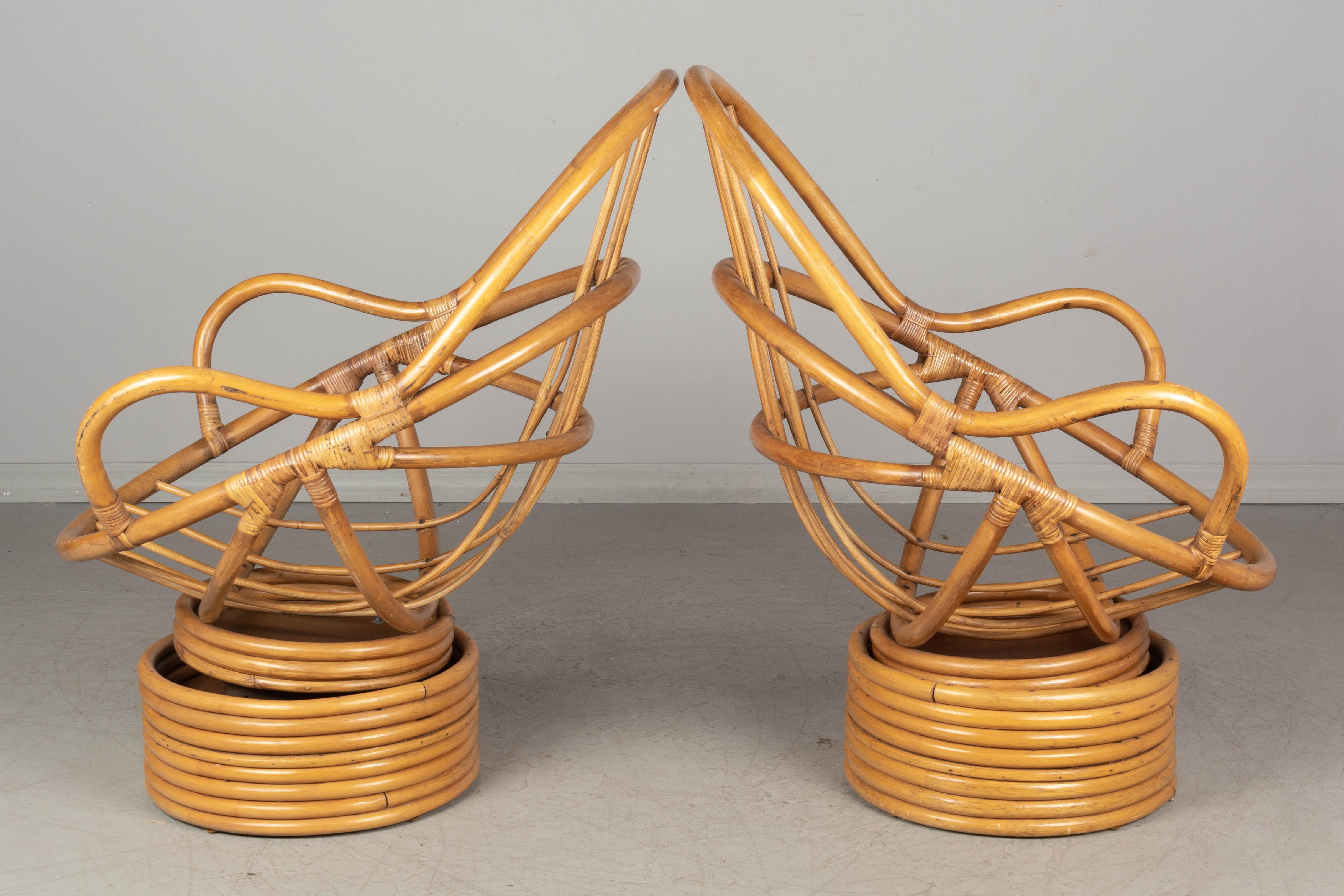 Mid-Century Modern Pair of Vintage Rattan Lounge Chairs