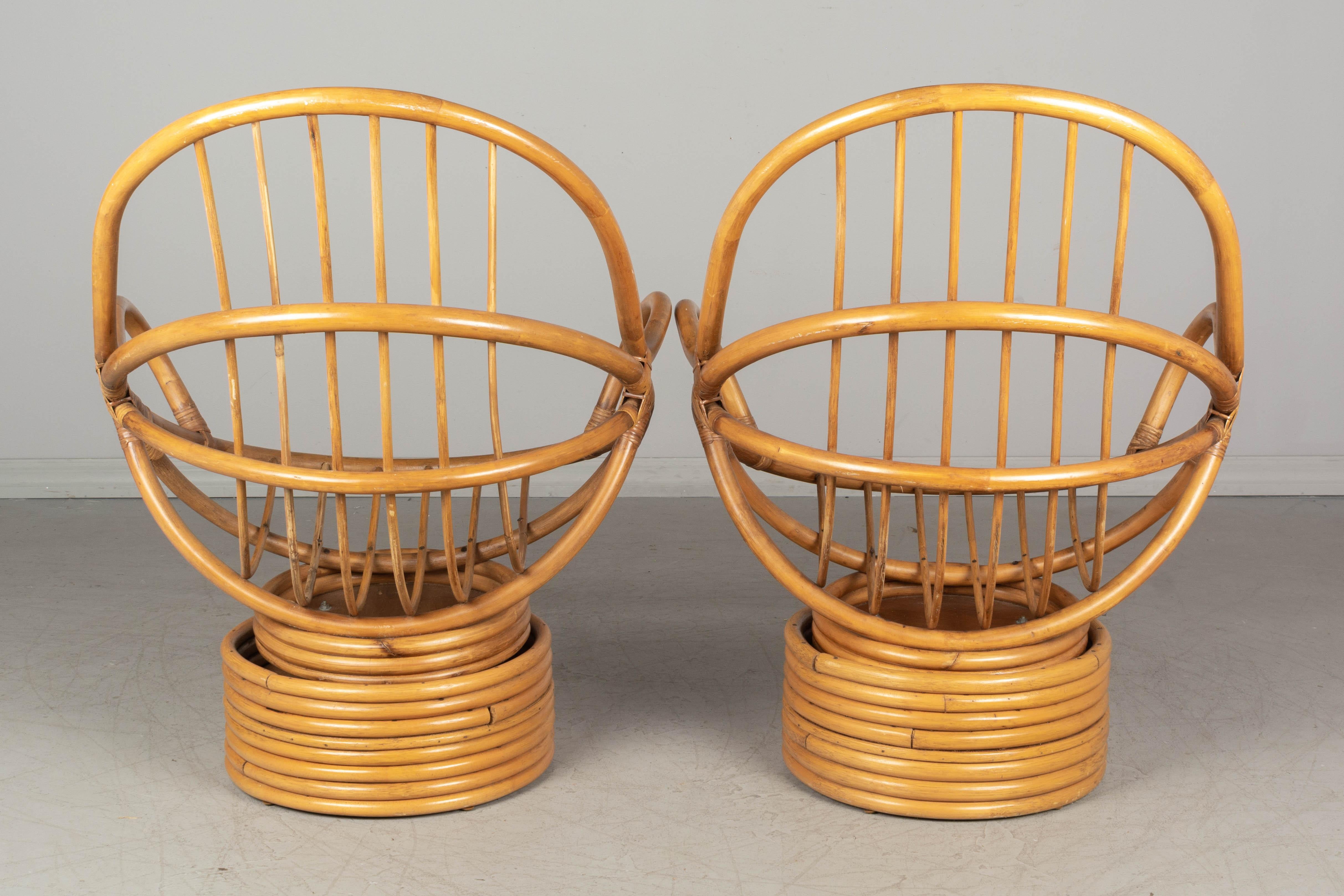 American Pair of Vintage Rattan Lounge Chairs