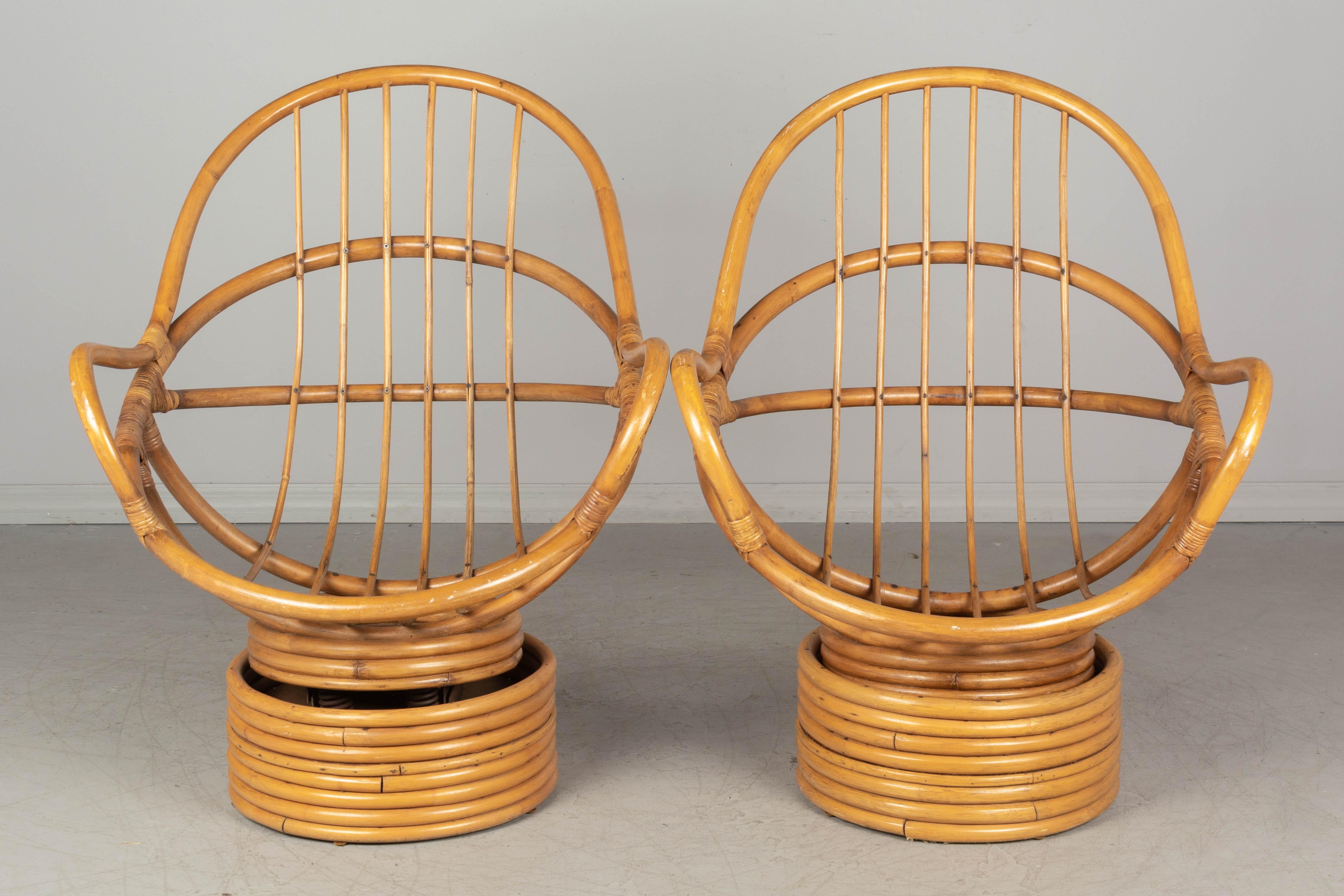 Pair of Vintage Rattan Lounge Chairs In Good Condition In Winter Park, FL