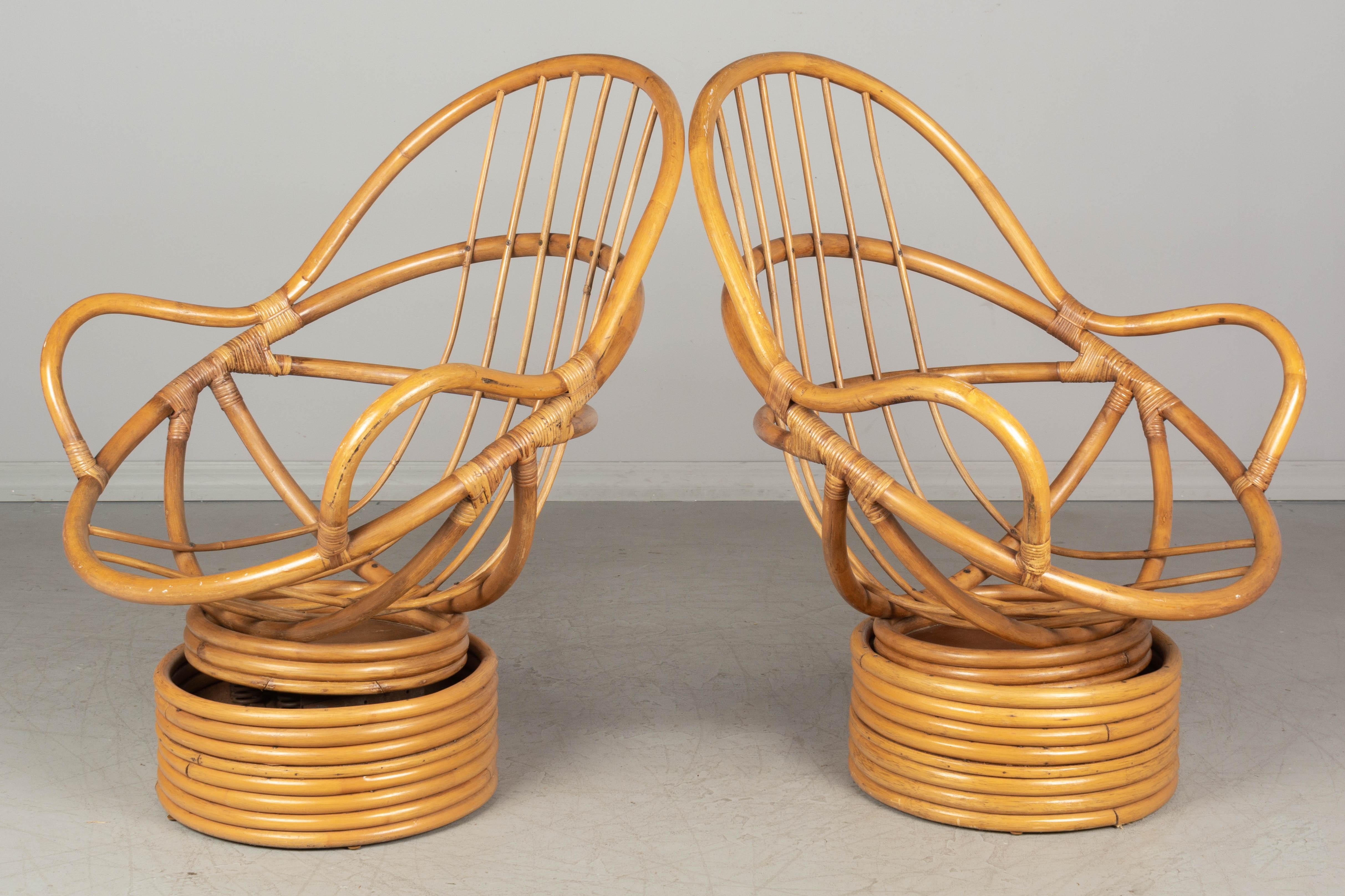 20th Century Pair of Vintage Rattan Lounge Chairs
