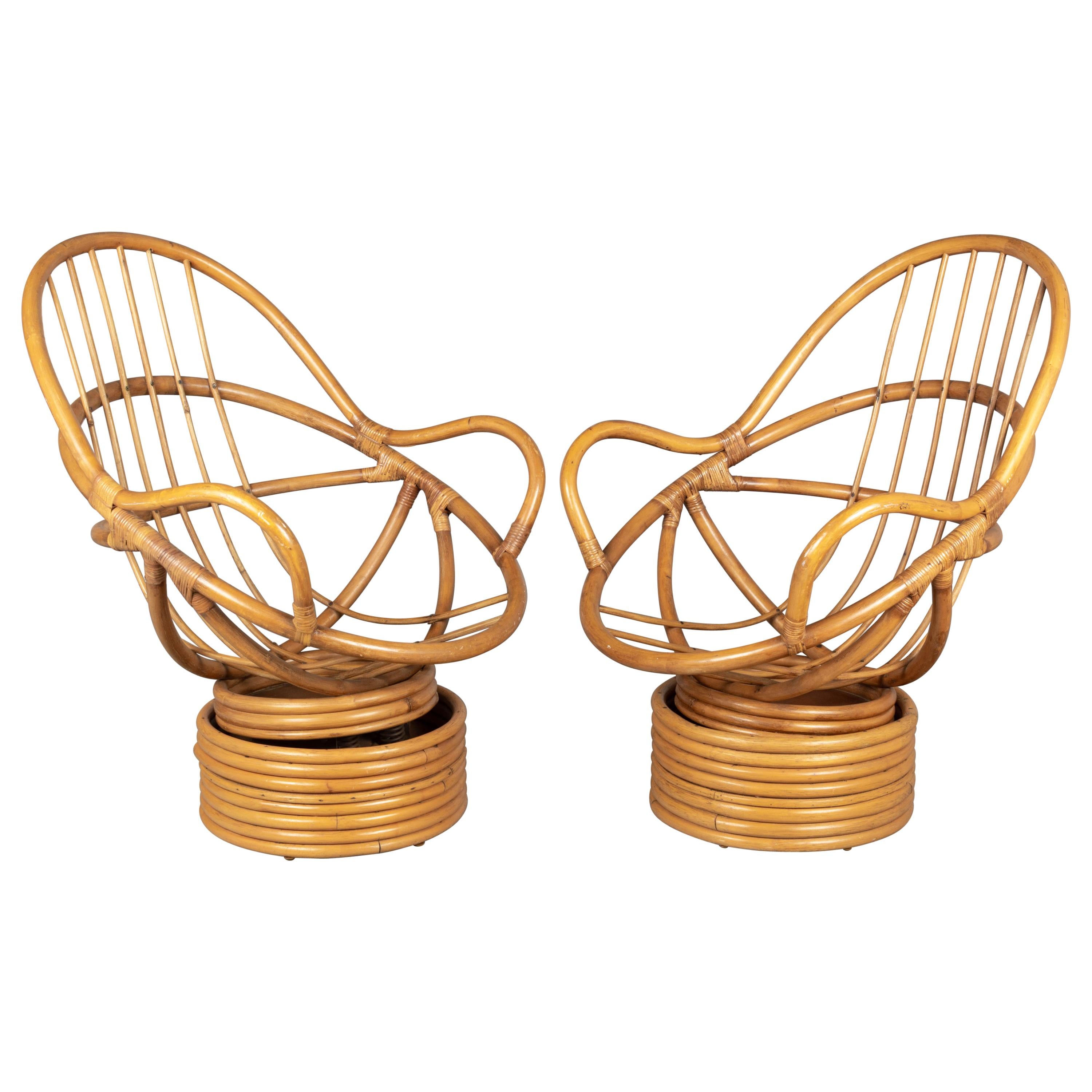 Pair of Vintage Rattan Lounge Chairs